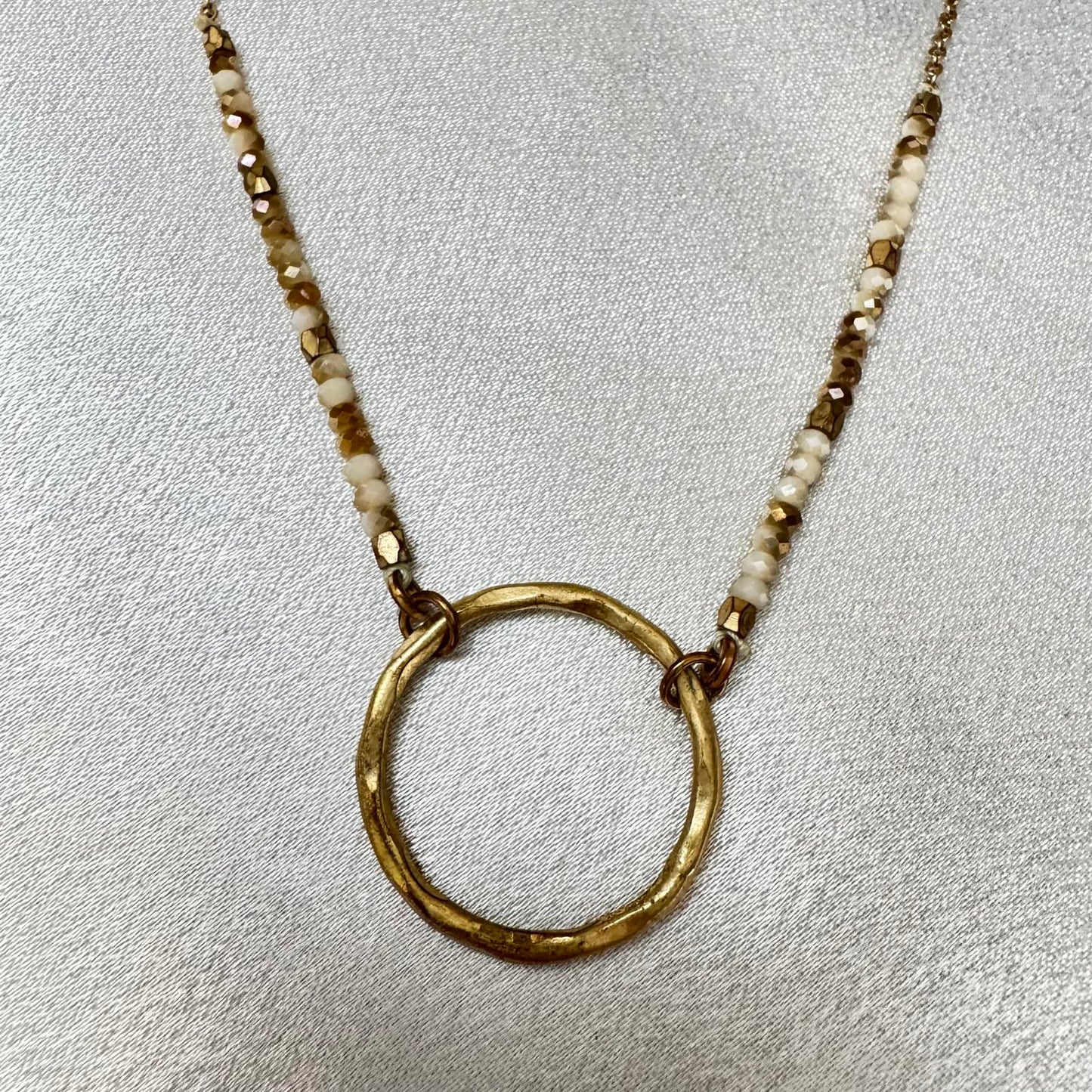 Boho Gold Tone Circle Necklace With Bead Accents with Chain Closure