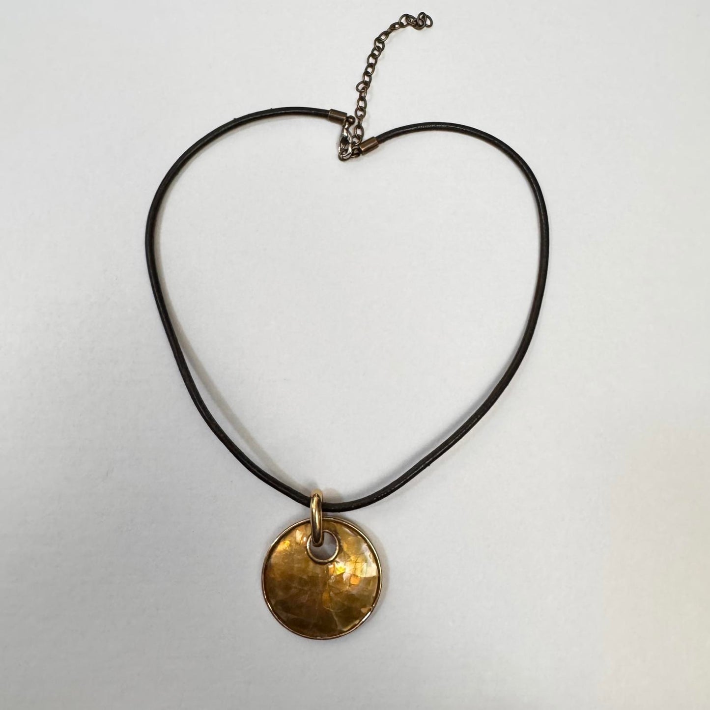 Signed Lia Sophia Gold Tone Round Pendant Necklace – Black Cord Modern Boho