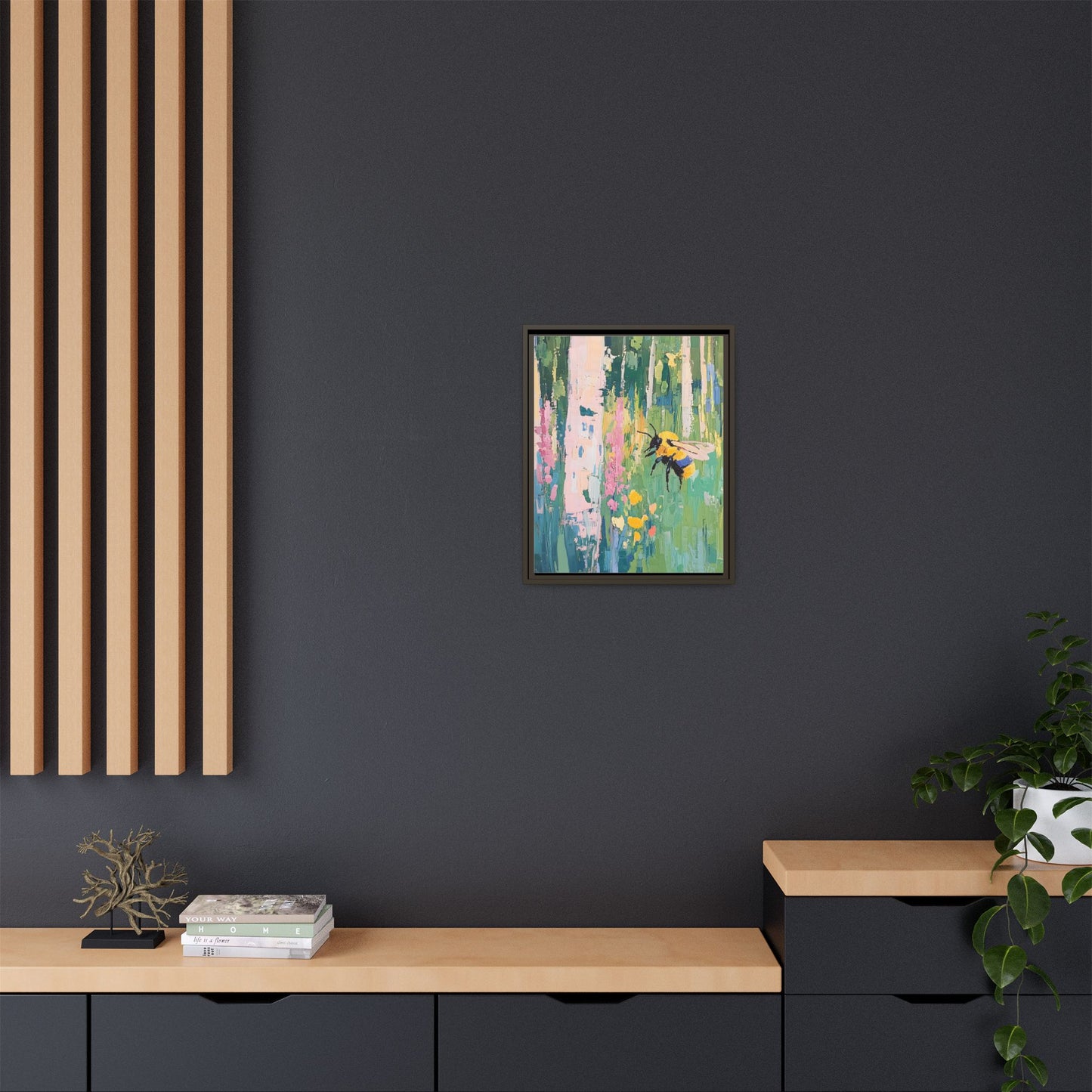 Bee Floral Canvas Art - Vibrant Framed Decor for Nature Lovers