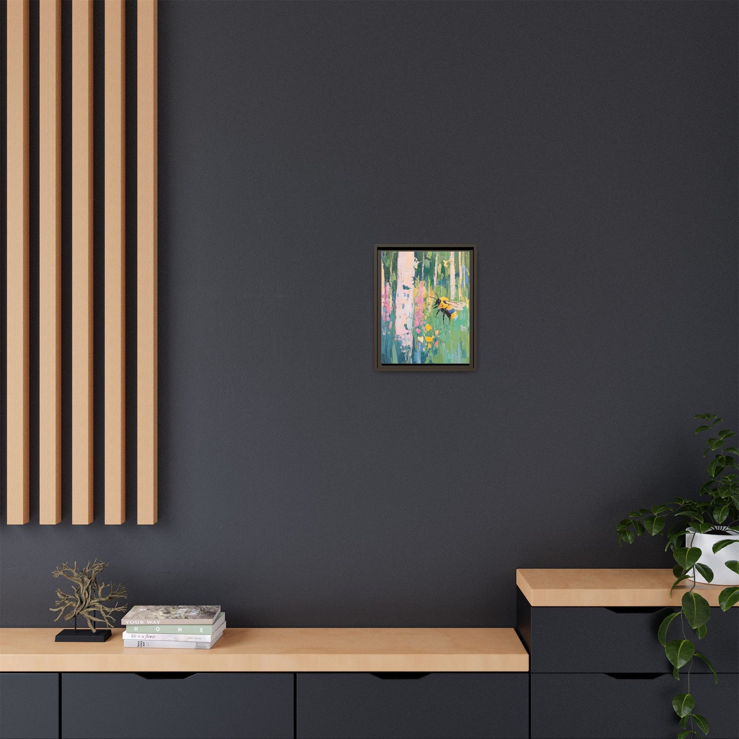 Bee Floral Canvas Art - Vibrant Framed Decor for Nature Lovers