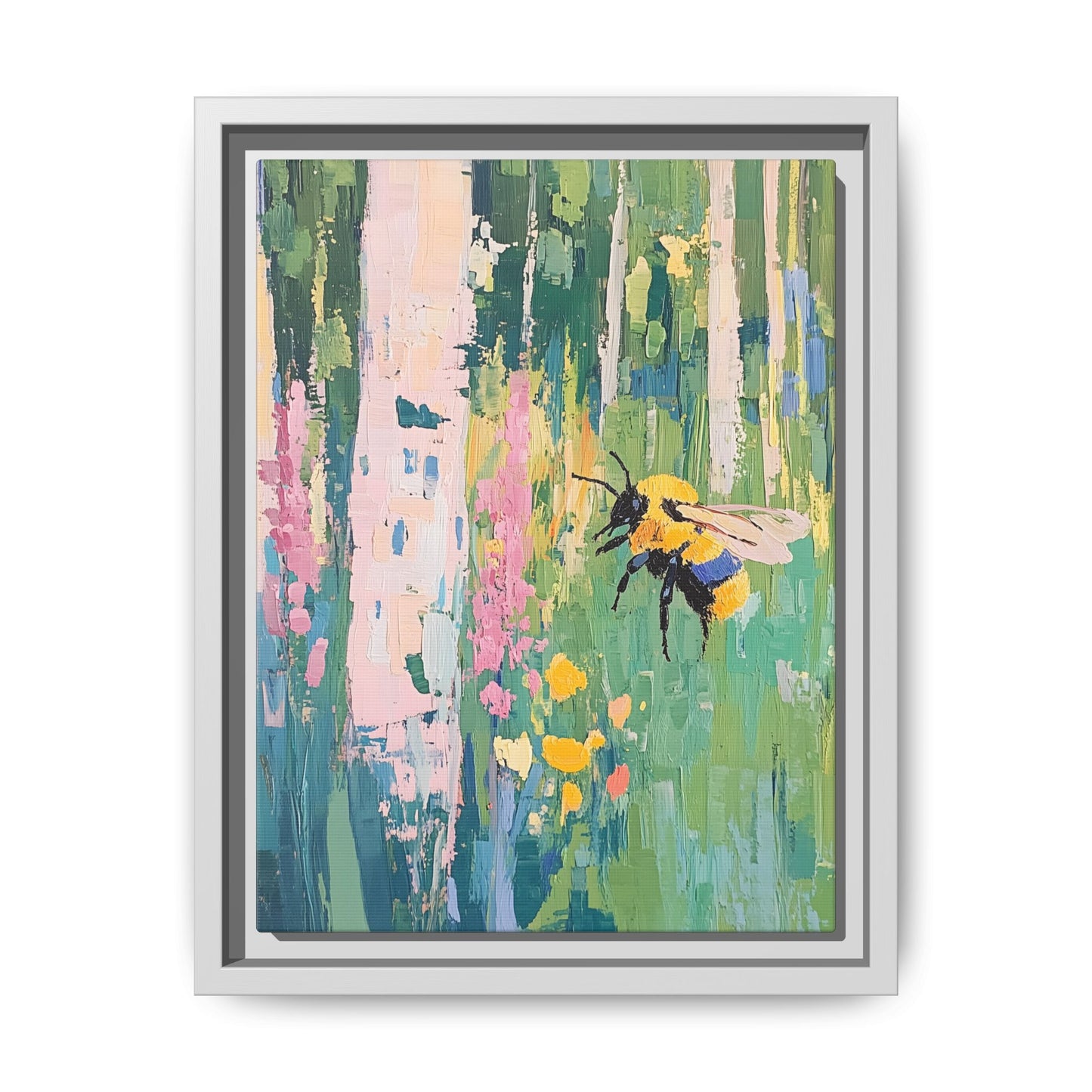 Bee Floral Canvas Art - Vibrant Framed Decor for Nature Lovers