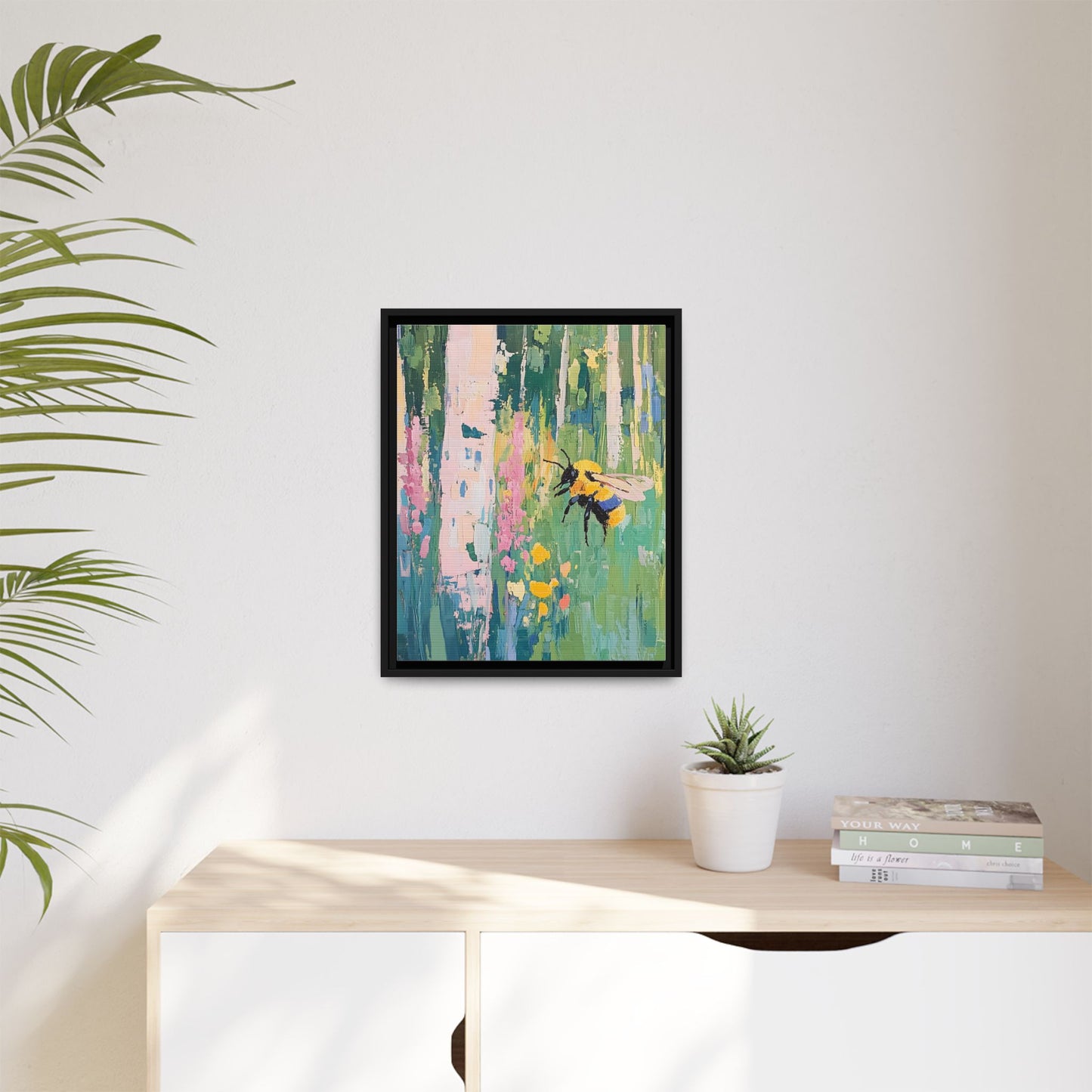 Bee Floral Canvas Art - Vibrant Framed Decor for Nature Lovers