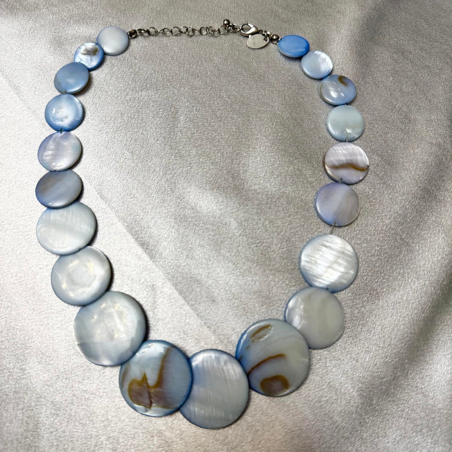 Charming Charlie's Signed Light Blue Shell Disc Necklace BoHo Resort Statement