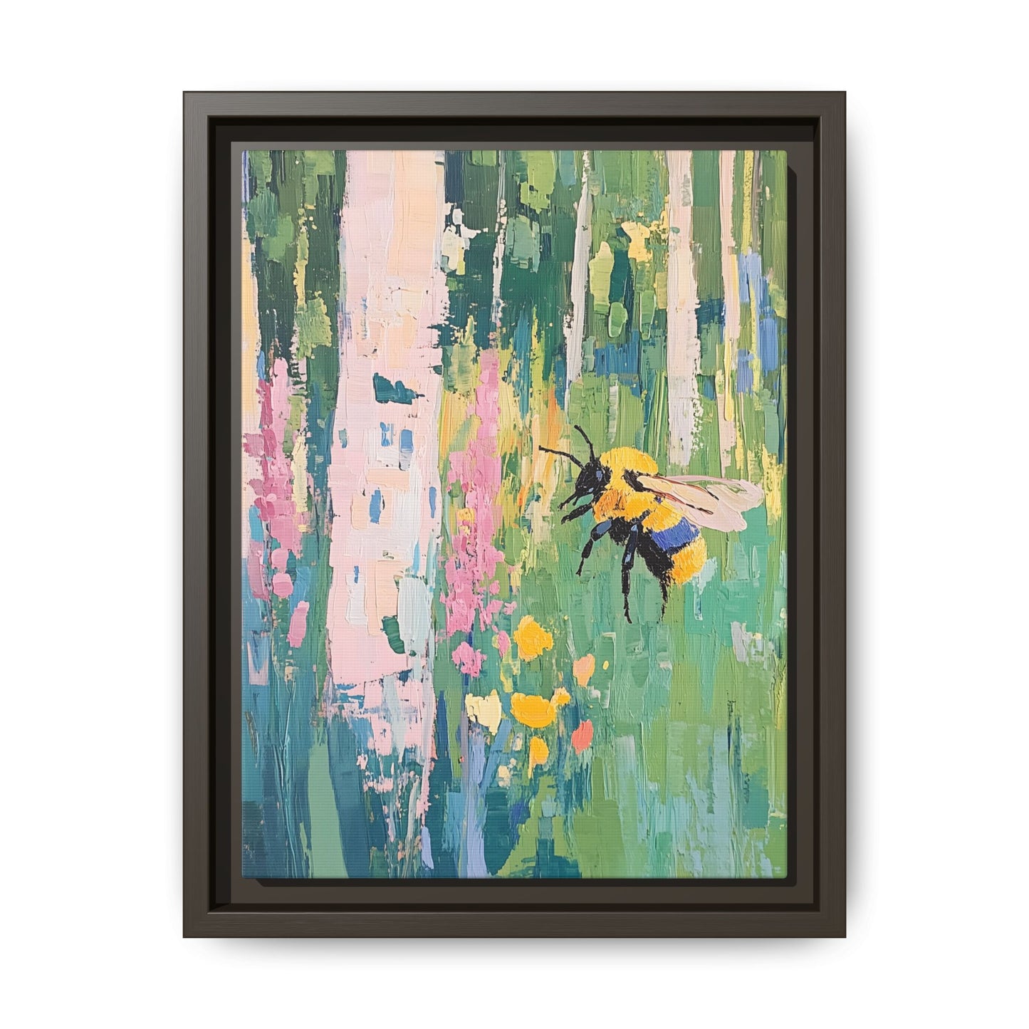 Bee Floral Canvas Art - Vibrant Framed Decor for Nature Lovers