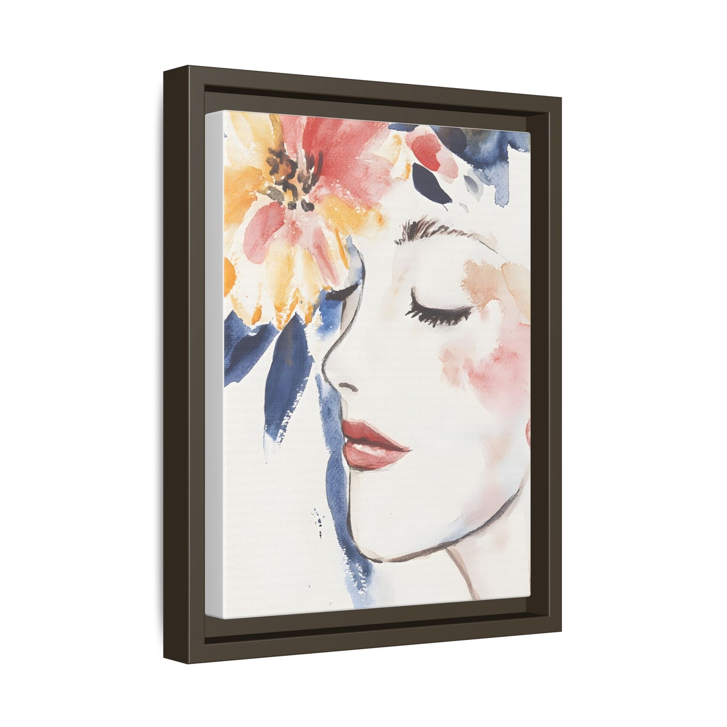 Multi-Color Framed Matte Canvas Art - Floral Face Portrait