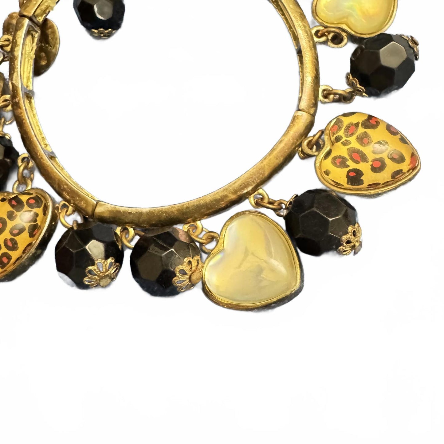 Betsy Johnson Heart Charm Stretch Bracelet Antique Brass Finish