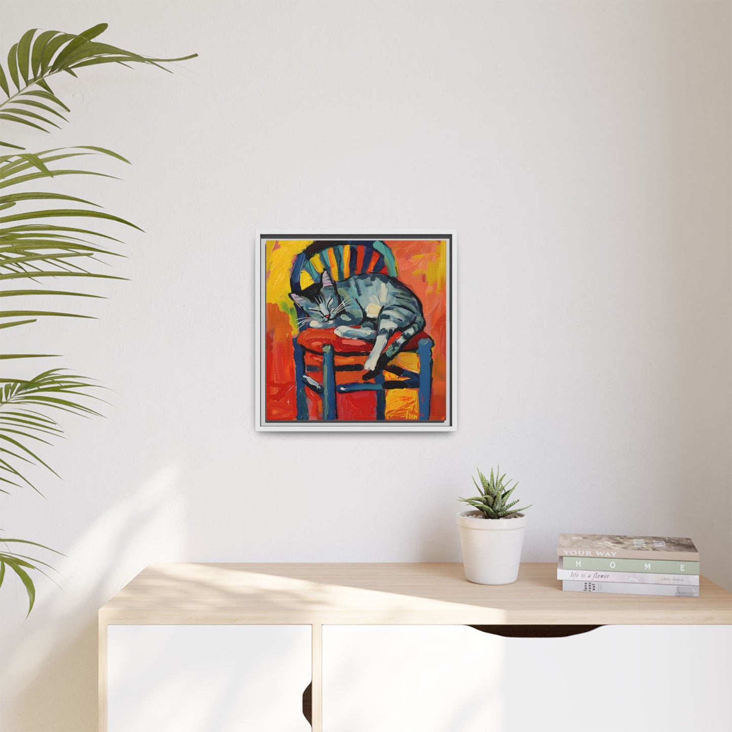 Colorful Cat Art Print - Framed Matte Canvas