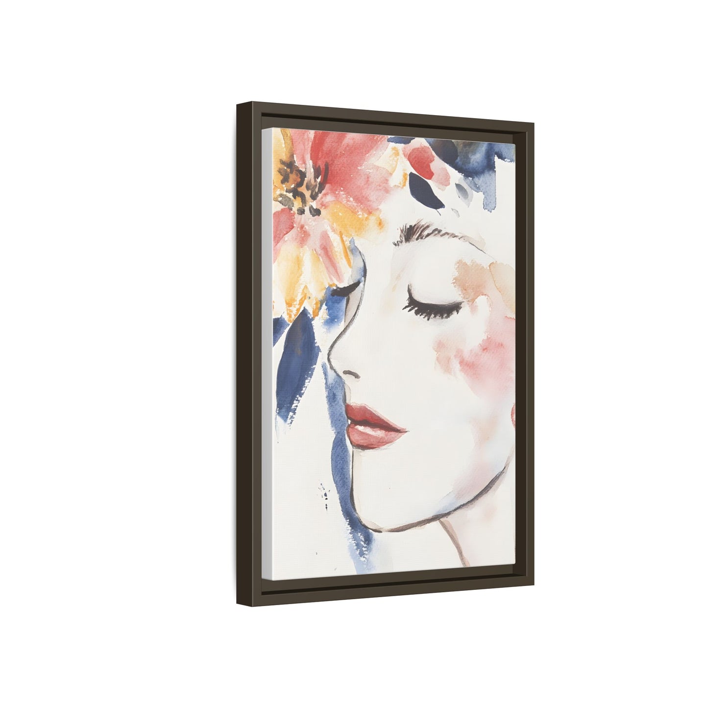 Multi-Color Framed Matte Canvas Art - Floral Face Portrait