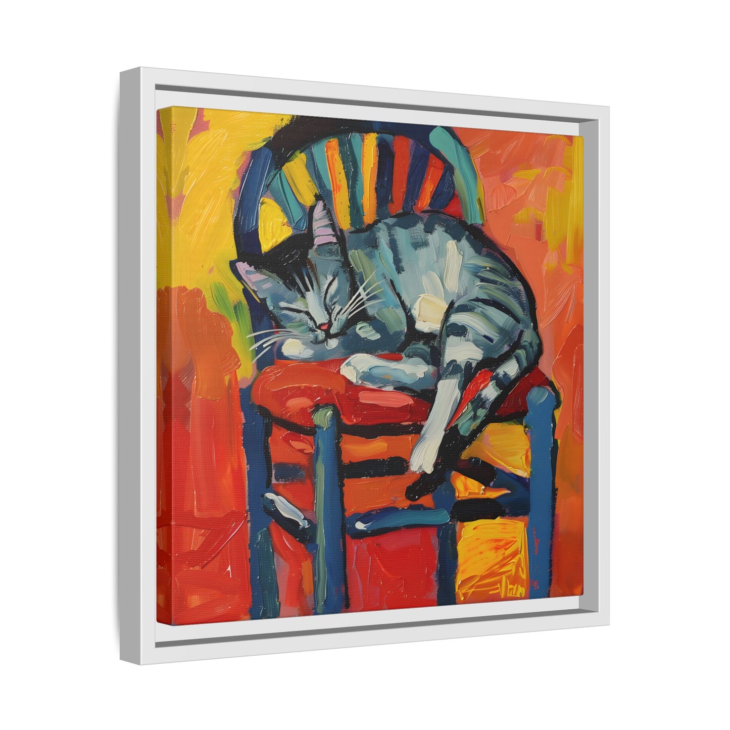 Colorful Cat Art Print - Framed Matte Canvas