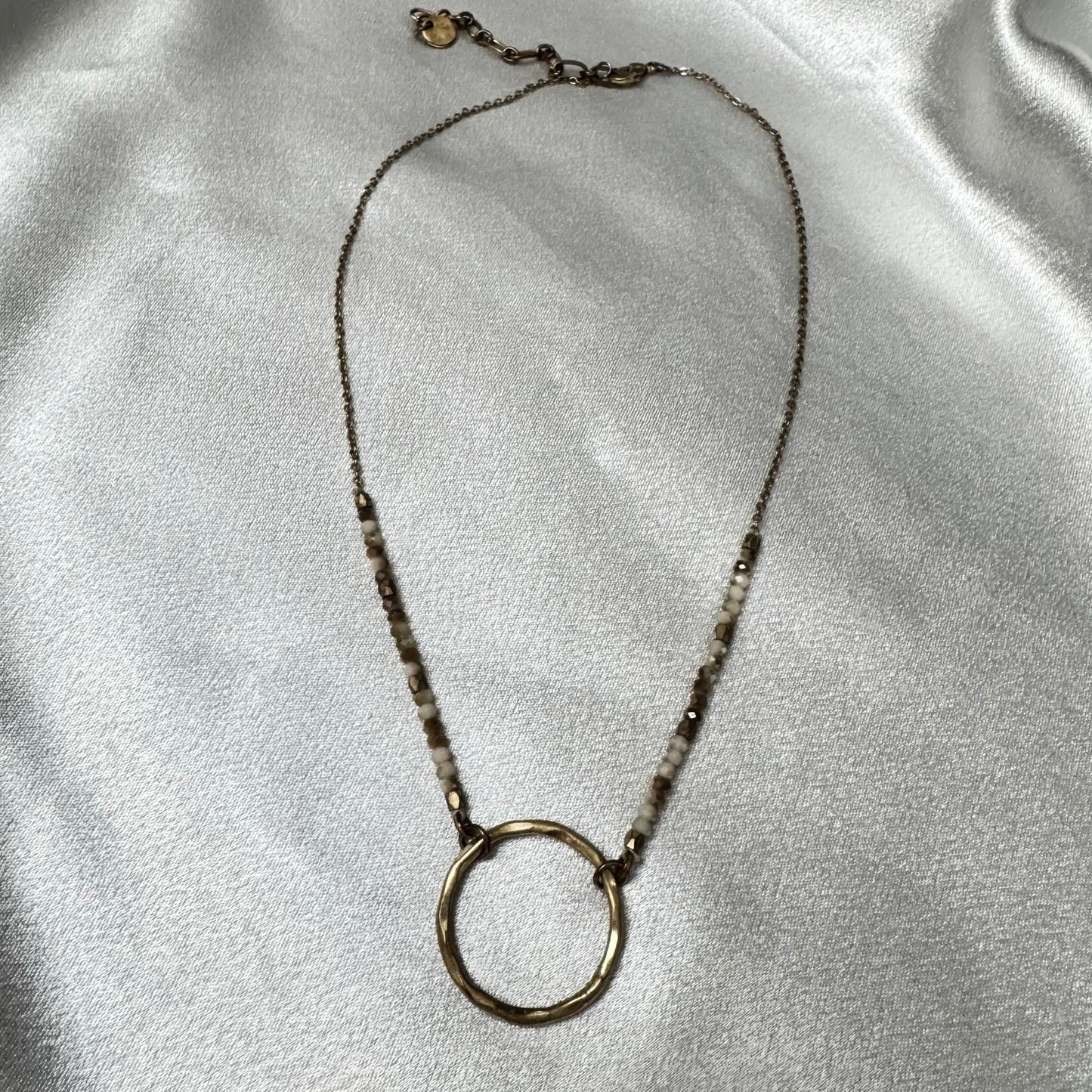 Boho Gold Tone Circle Necklace With Bead Accents with Chain Closure