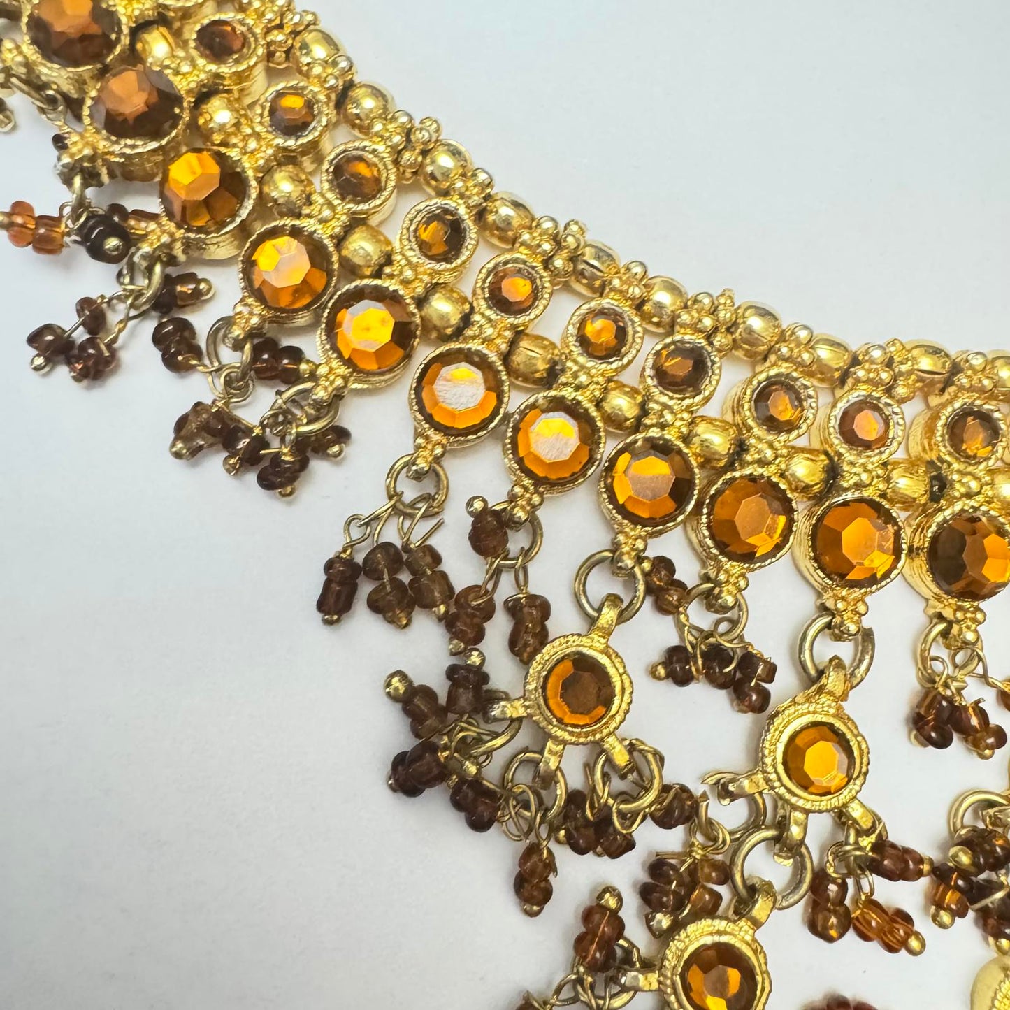 Elegant Bohemian Statement Necklace with Golden and Amber Accents