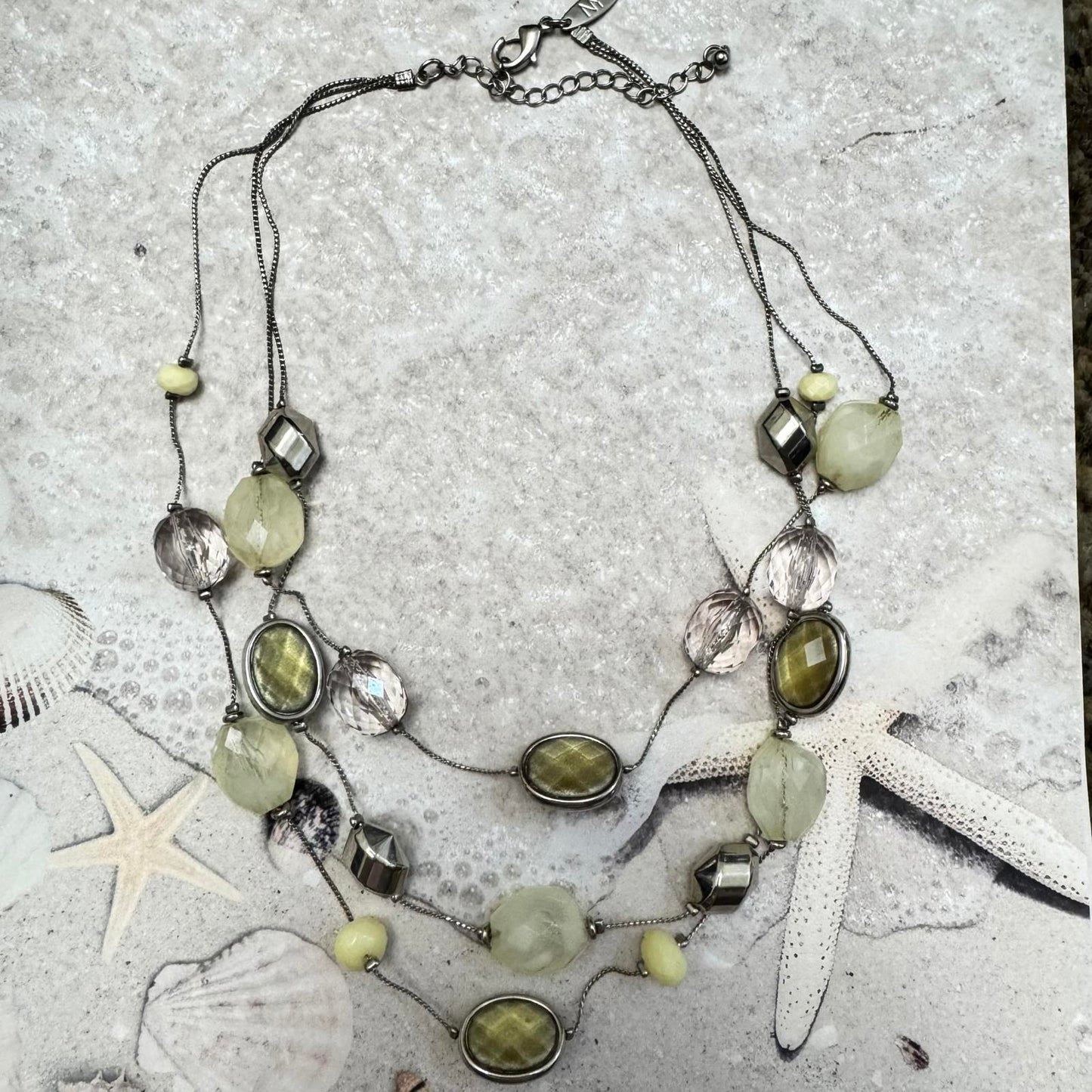 NY and Co Multi-Layer Light Green and Silver Tone Statement Necklace BoHo Beachy