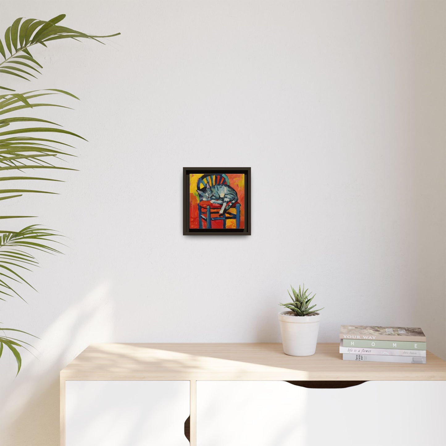 Colorful Cat Art Print - Framed Matte Canvas