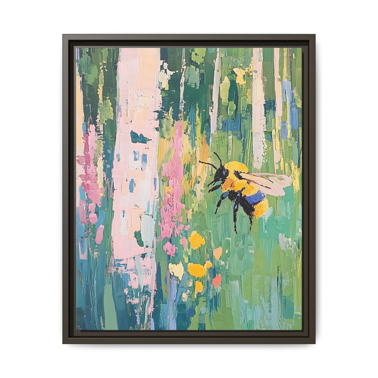 Bee Floral Canvas Art - Vibrant Framed Decor for Nature Lovers