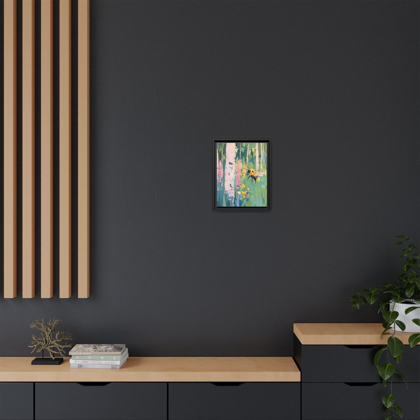 Bee Floral Canvas Art - Vibrant Framed Decor for Nature Lovers