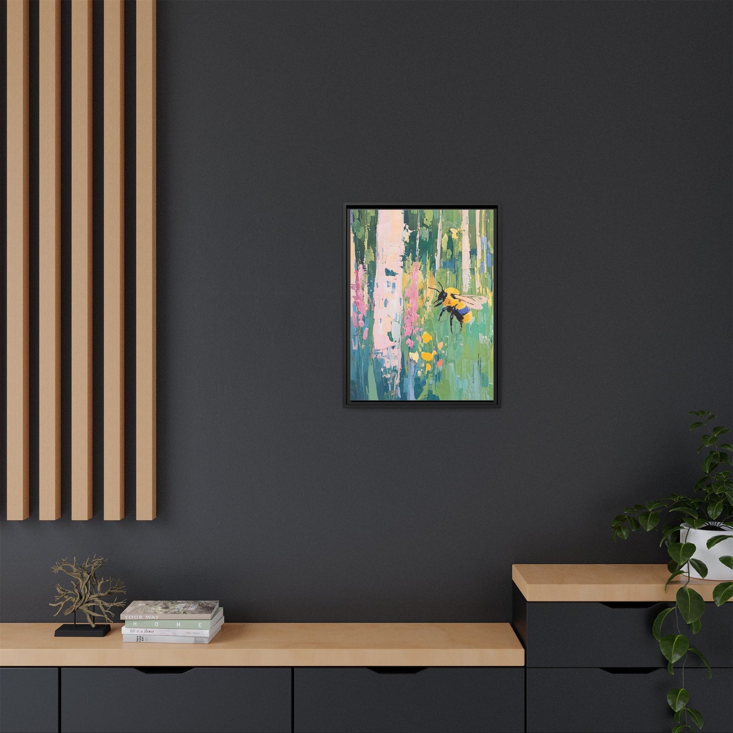 Bee Floral Canvas Art - Vibrant Framed Decor for Nature Lovers