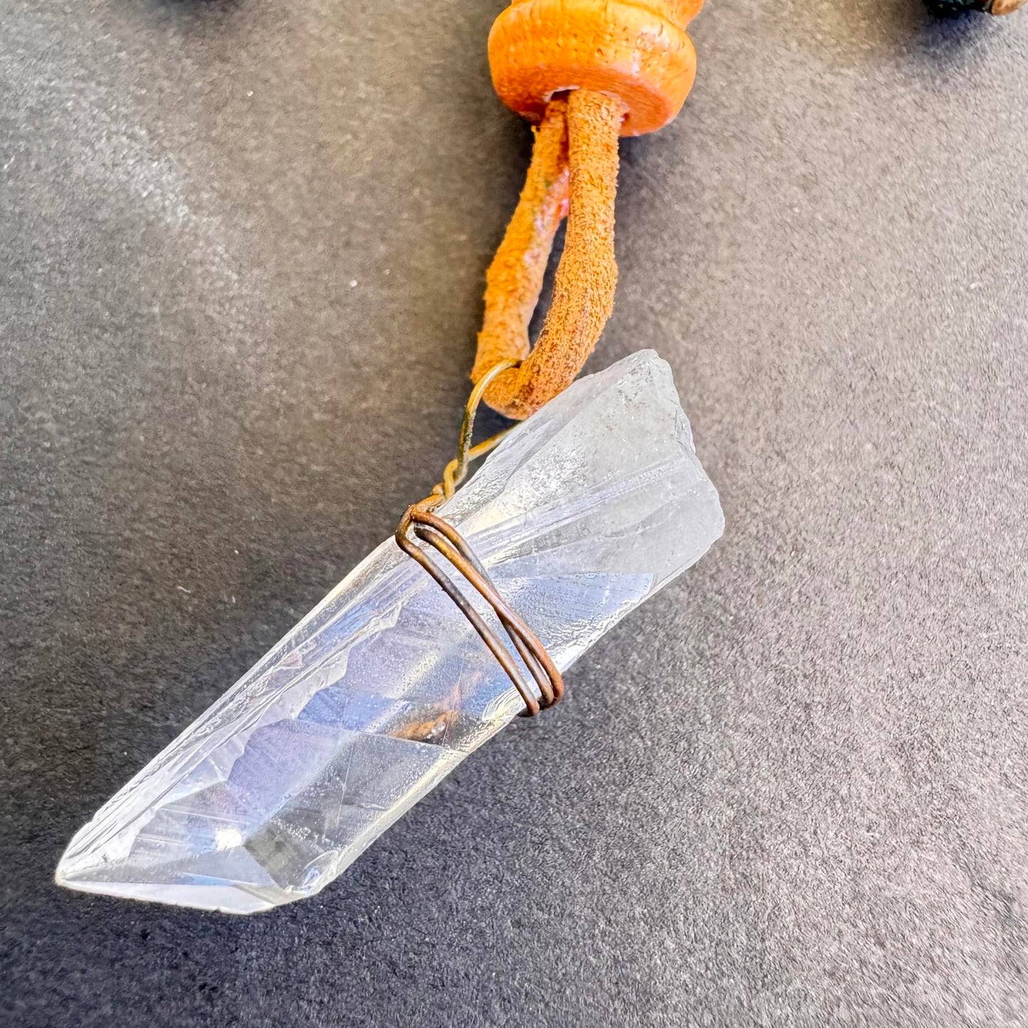 Vintage Artisan Crystal with Wood and Metal Accents Pendant Brooch