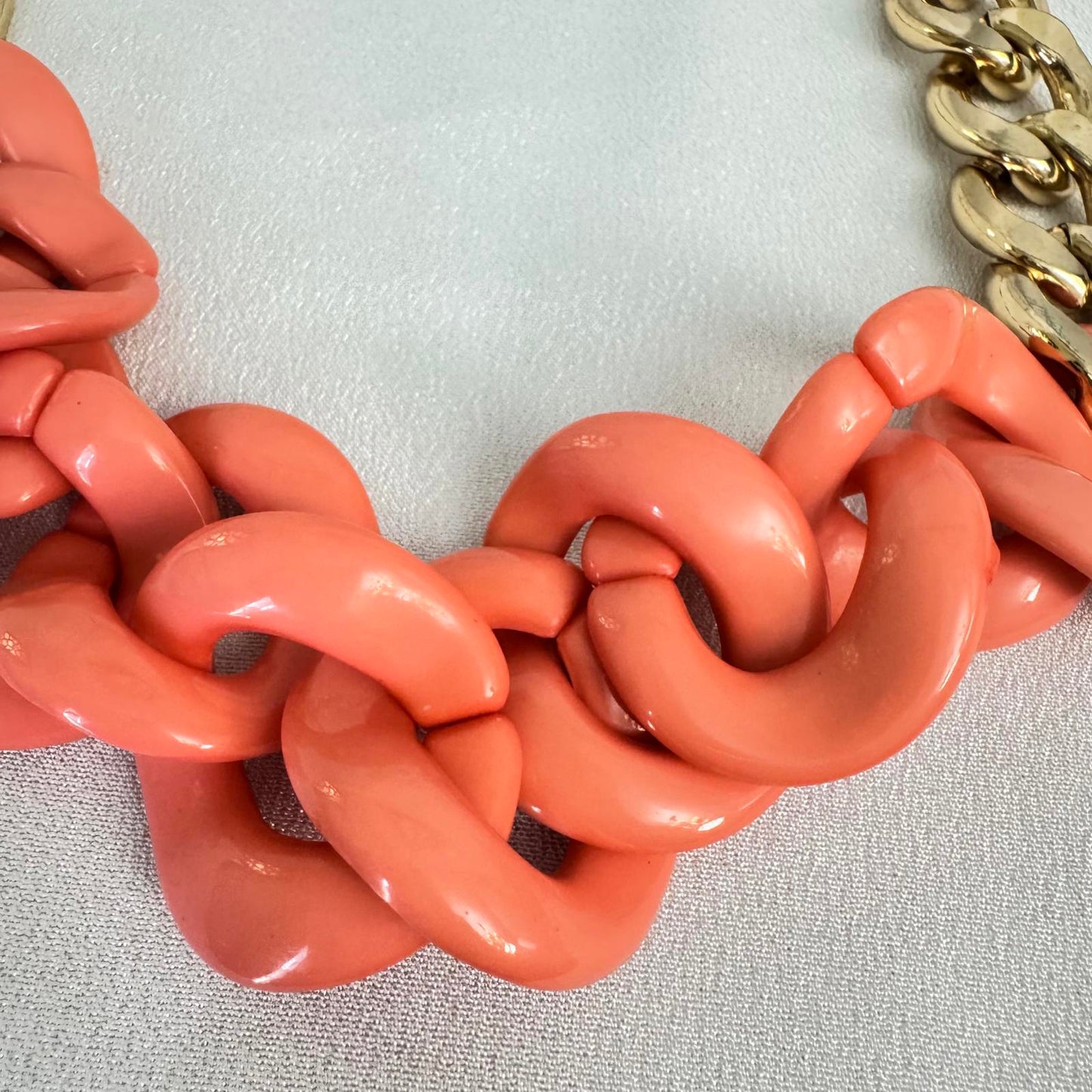 Chunky Coral Link Statement Necklace with Gold Chain - Bold Fashion Jewelry