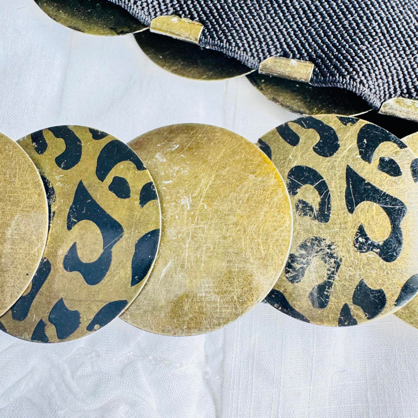 Stylish Gold & Black Leopard Print Stretch Belt Chunky Statement Belt