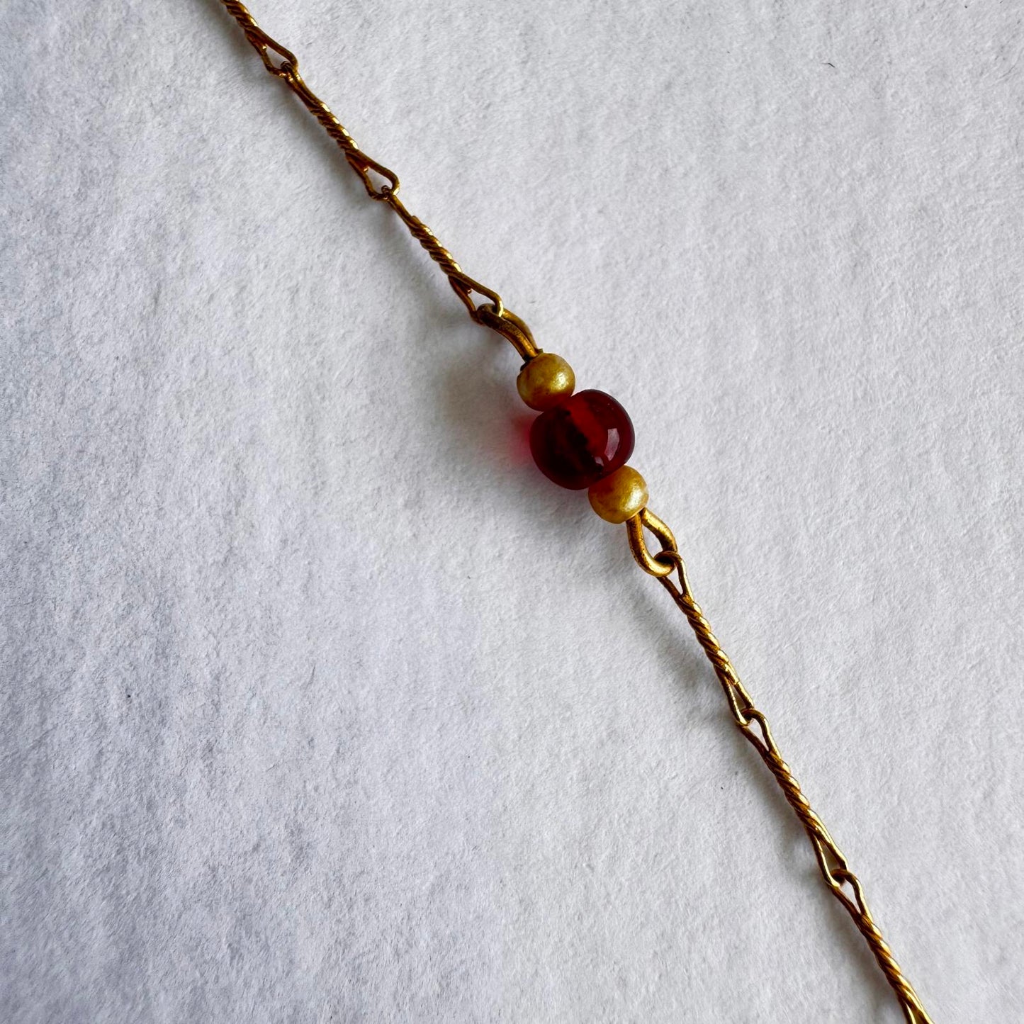 Monet Signed Vintage Elegant Gold Tone & Red Beaded Necklace Dainty