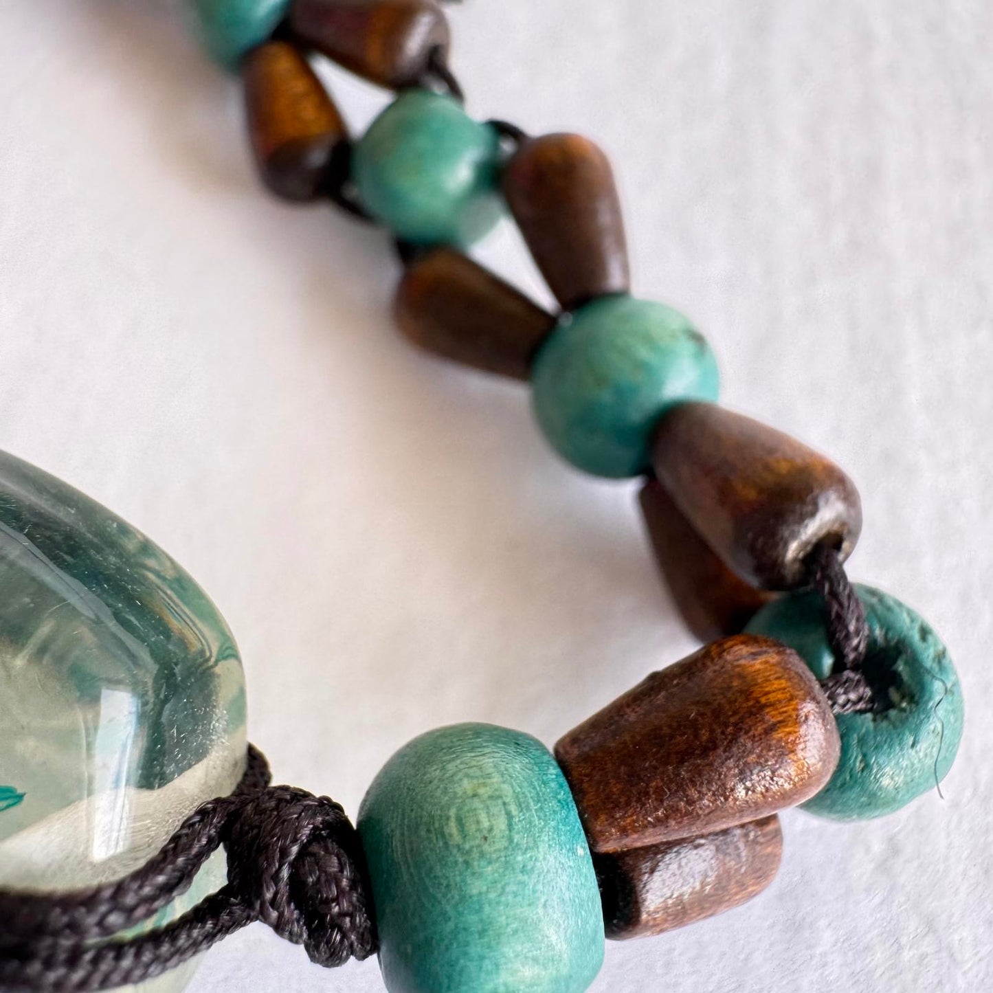 Handcrafted Floral Resin Bracelet with Wooden Beads
