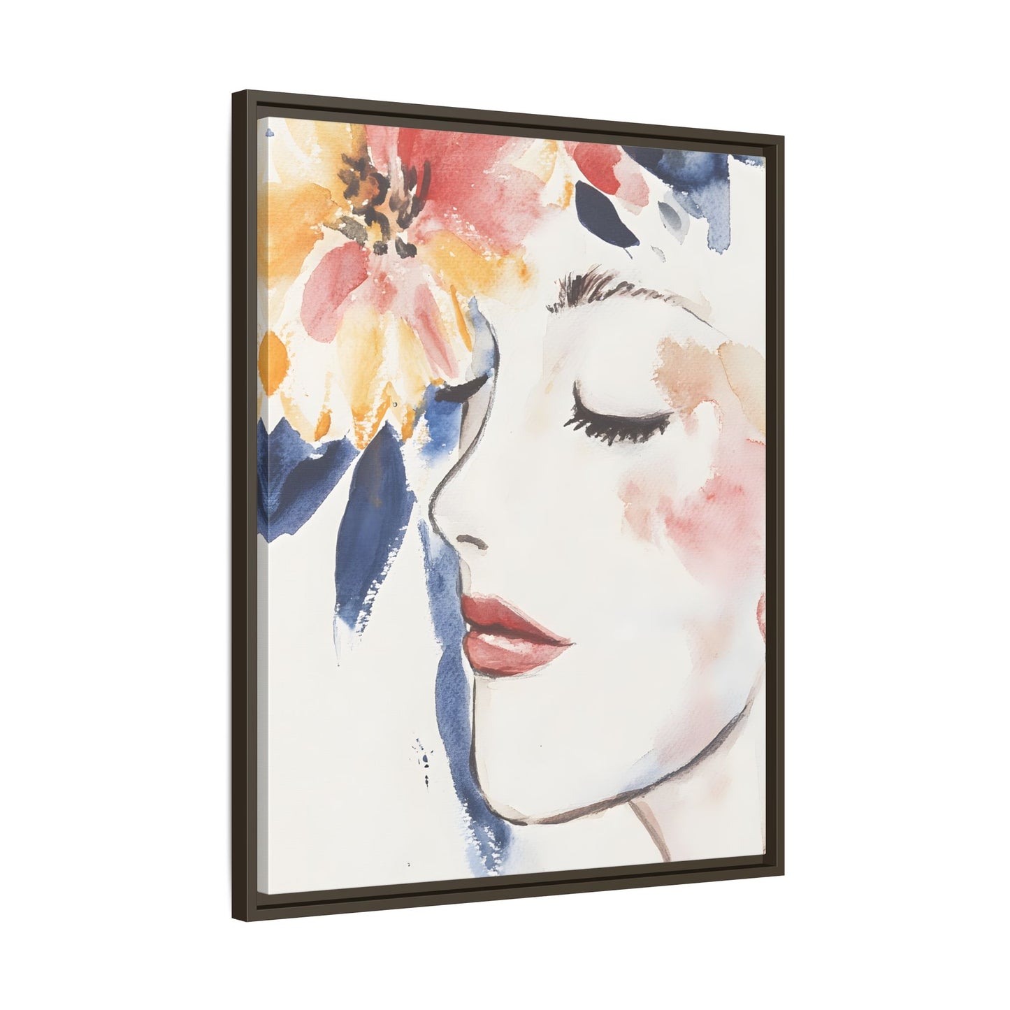 Multi-Color Framed Matte Canvas Art - Floral Face Portrait