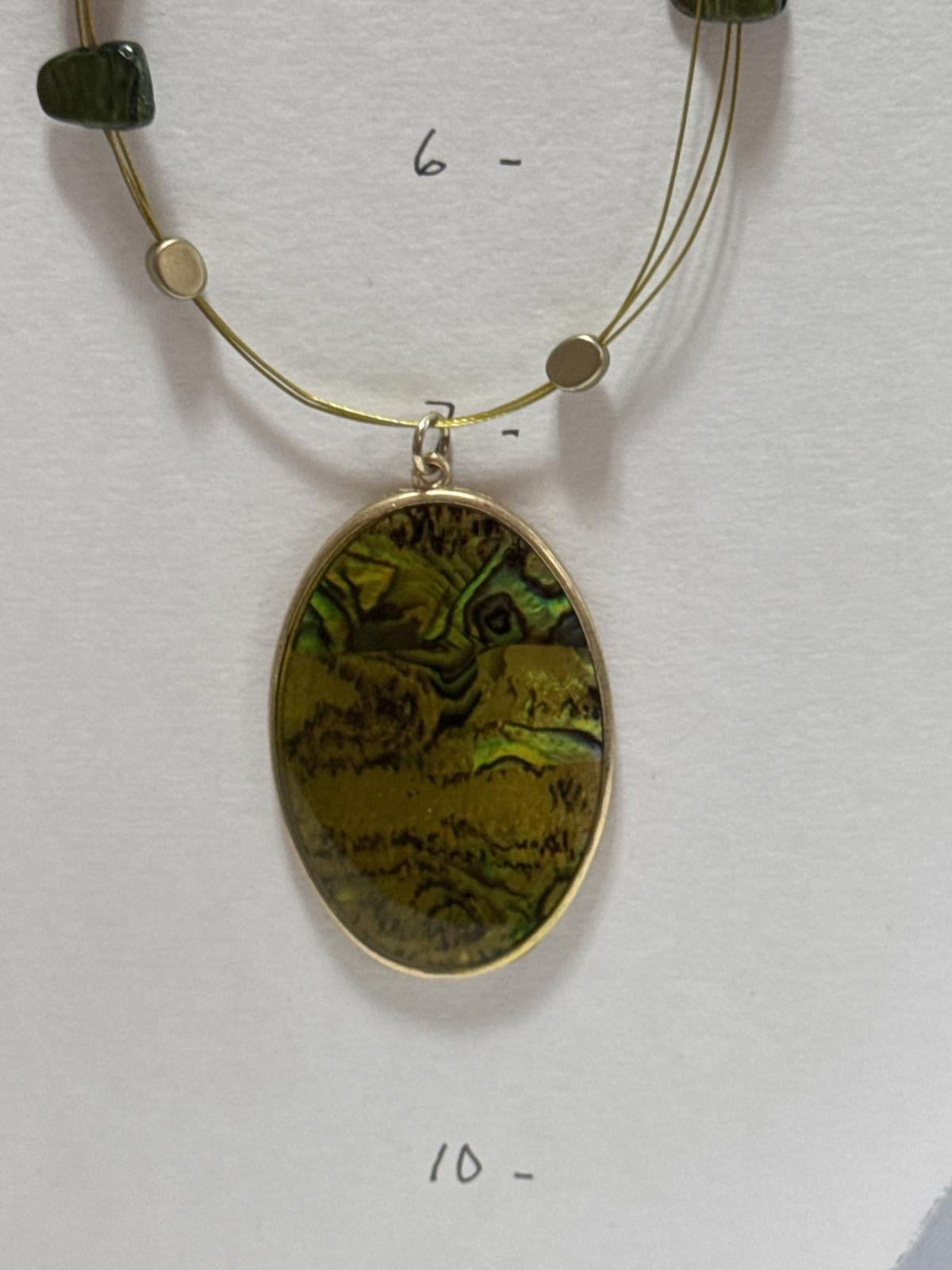 Green Earthy Pendant Necklace – Boho Wire Strand Gemstone Jewelry