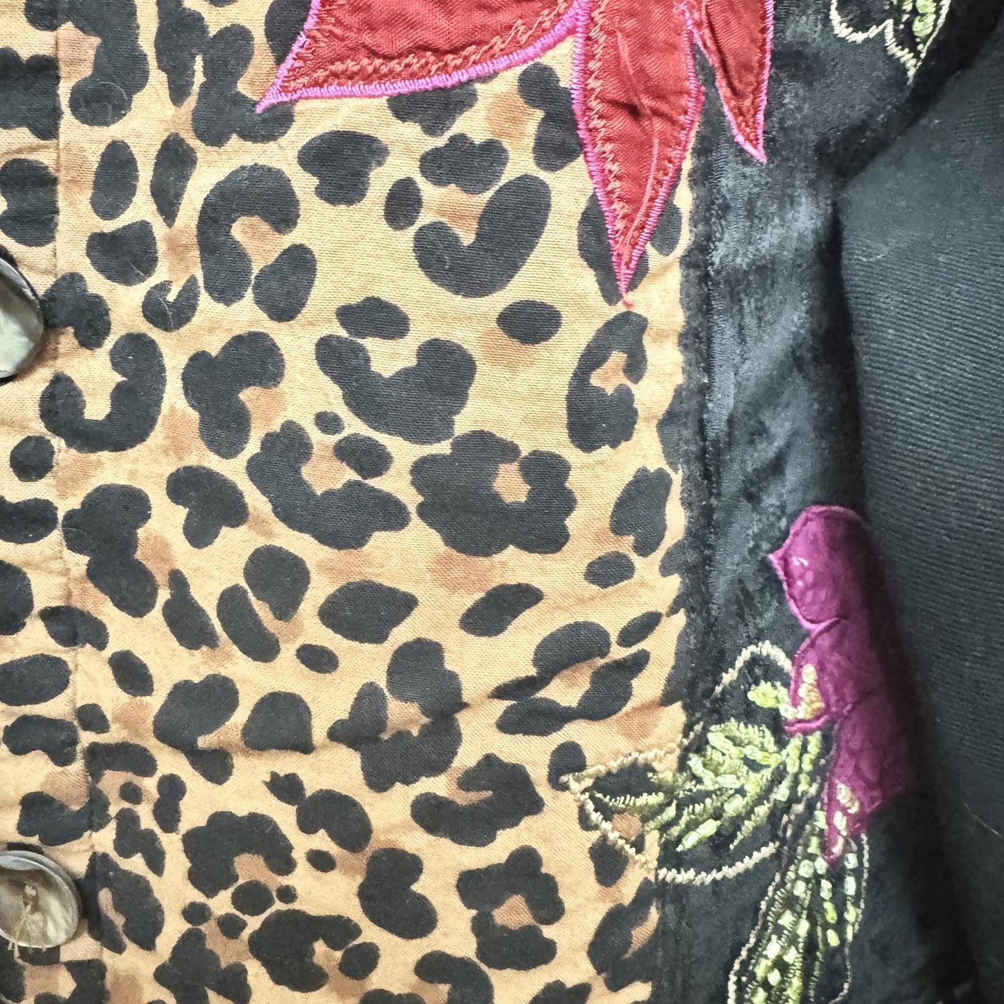 Stunning Floral & Leopard Print Button-Up Jacket Very with Appliques Unique VTG