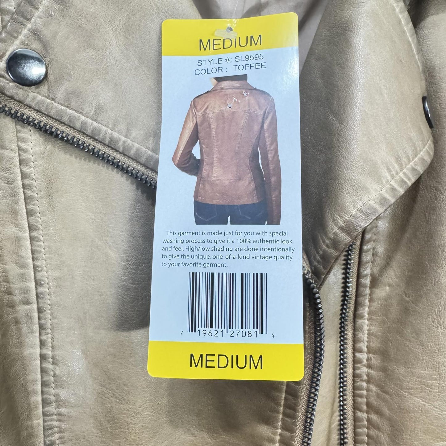 Sebby Collection Faux Leather Moto Jacket – Tan, Women's Medium (NWT) M