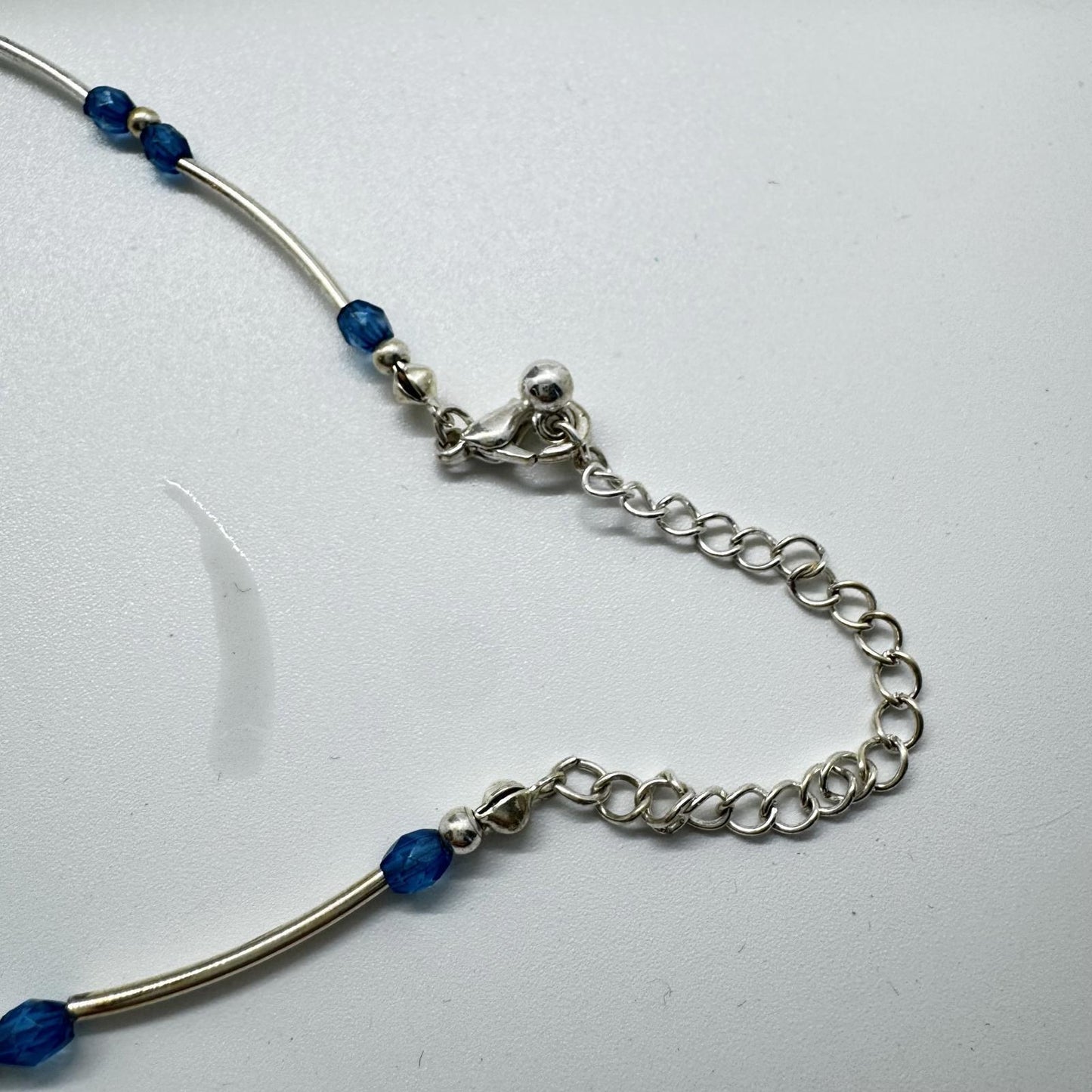 Signed Elegant Blue Beaded Necklace with Silver Tone Pendant BoHo Artisan VTG