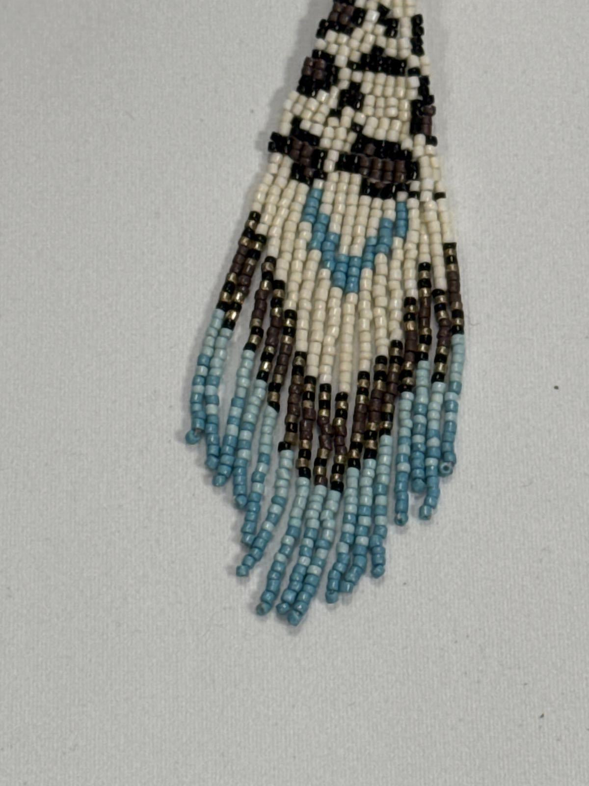 Beaded Fringe Earrings Blue, Brown and Cream BoHo style NWT