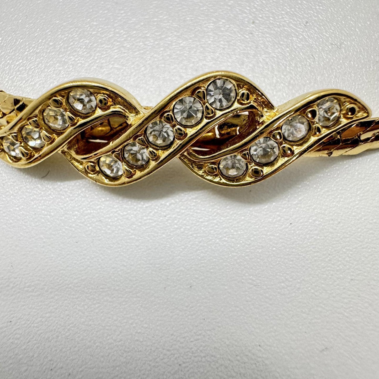 Vintage Avon Gold-Tone Rhinestone Bracelet – Twisted Wave Link Design
