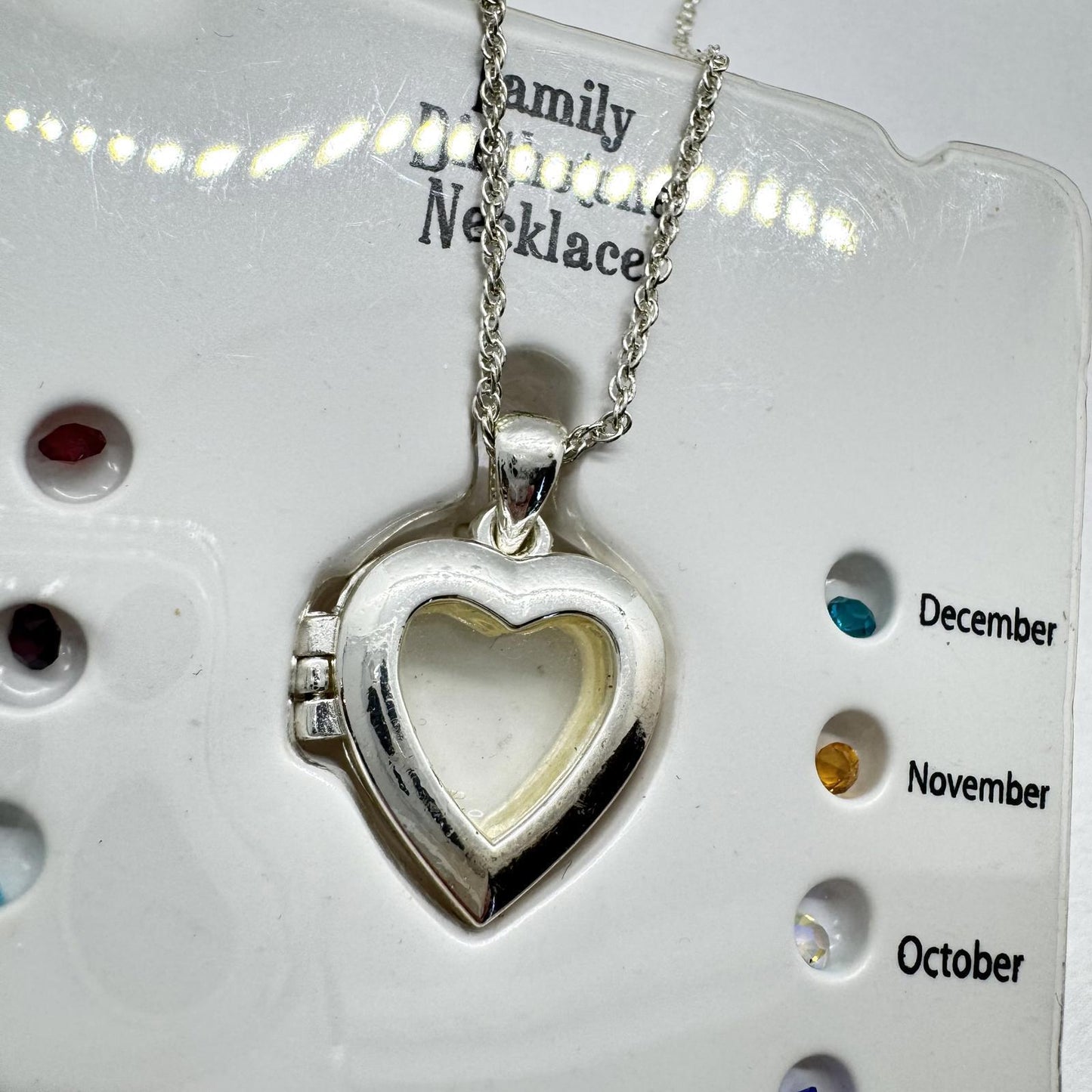 Silver-Tone Heart Locket Necklace – Family Birthstone Keepsake Pendant