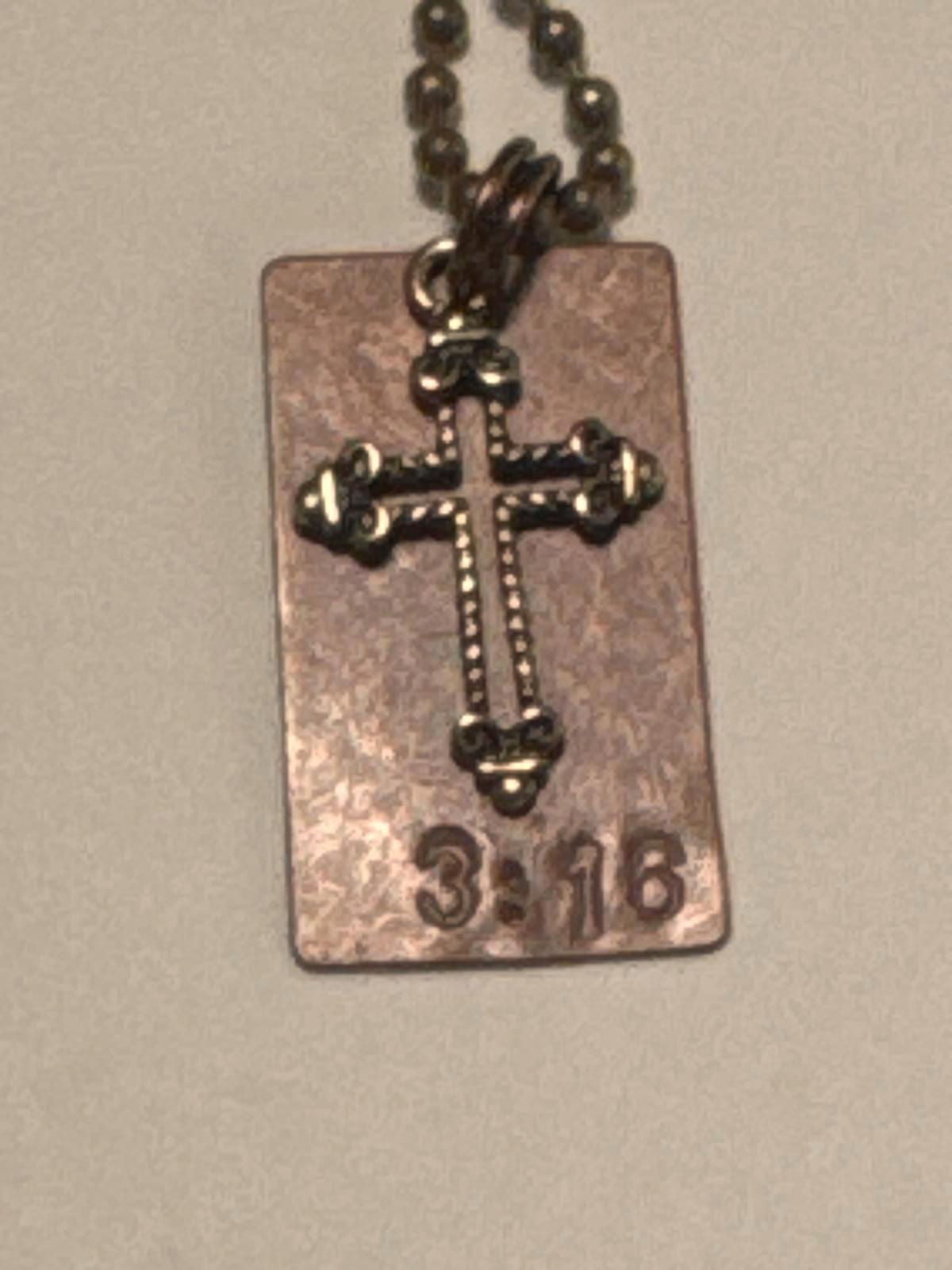 Rustic Copper Cross Dog Tag Necklace – Faith Pendant on Ball Chain