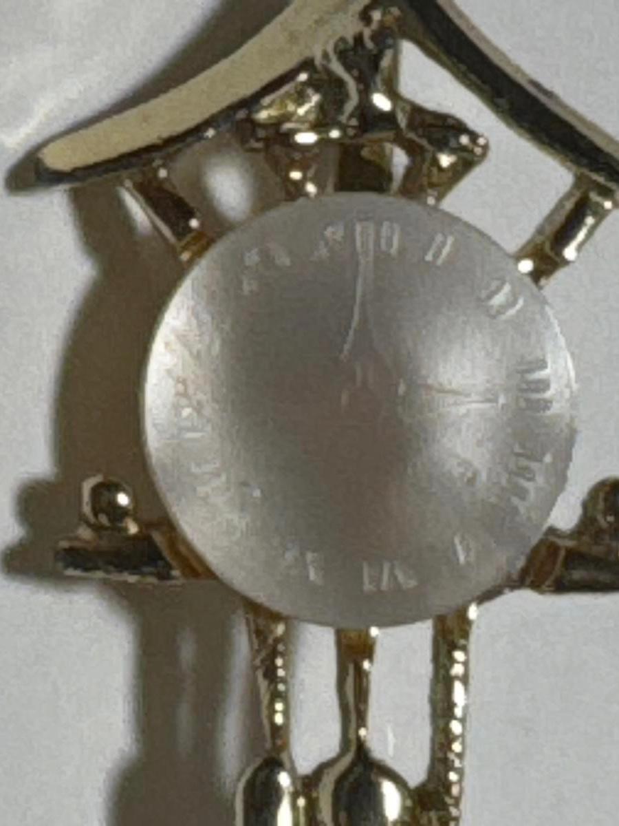 Vintage Gold Tone Clock Brooch Pin Oriental Details Very Unique