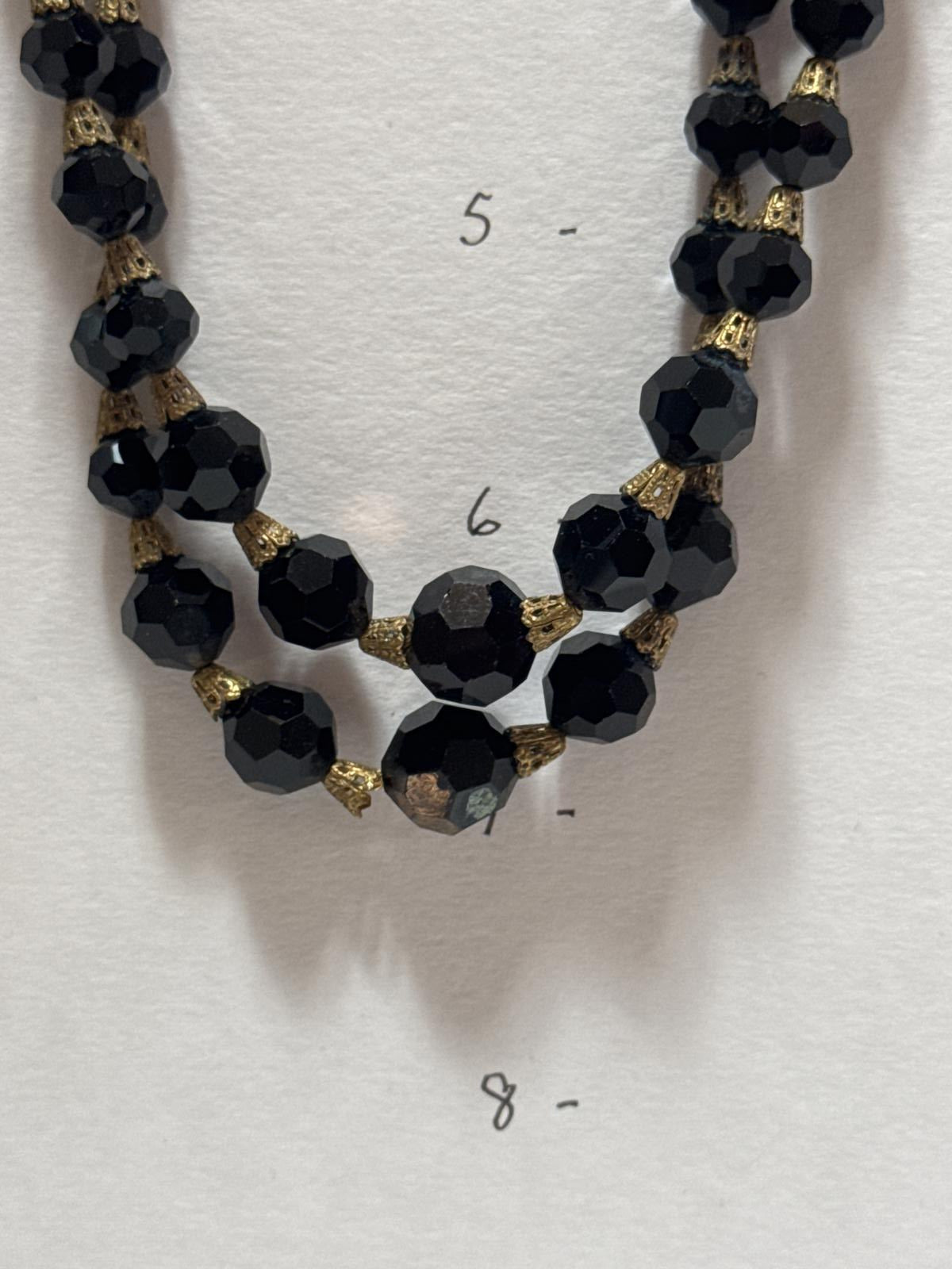 Vintage Black Faceted Bead Necklace – Double Strand Gold-Tone Statement Jewelry