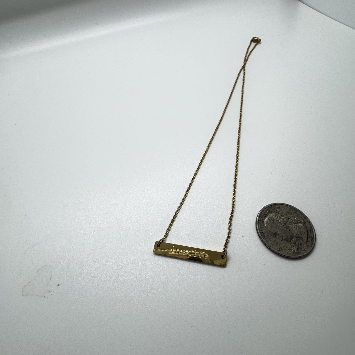 Gold-Tone Bar Pendant Necklace – "Inspire" Engraved Minimalist Jewelry