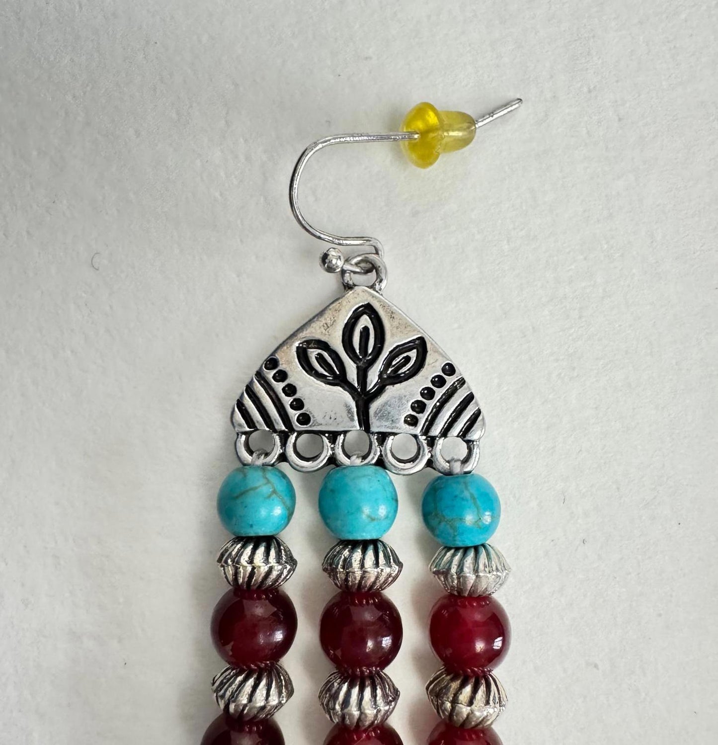Boho Dangle Earrings with Turquoise & Red Beads – Festival Jewelry