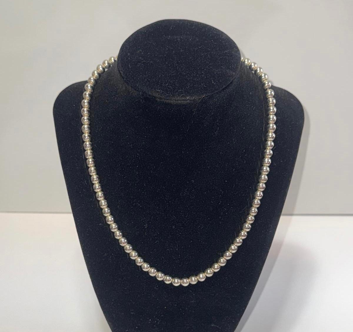 Silver-Toned Beaded Necklace – Classic Metallic Ball Chain Jewelry