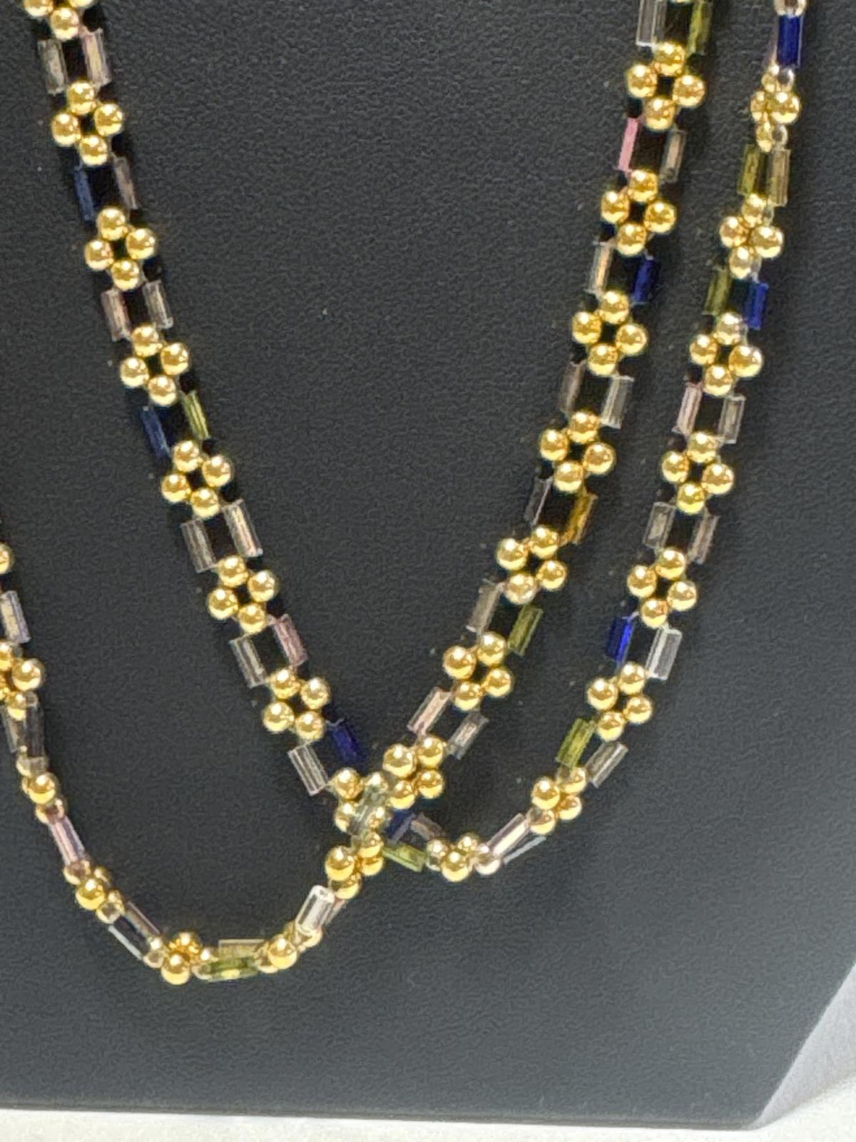 Elegant Gold Tone and Colorful Beaded Necklace Retro Costume Jewelry