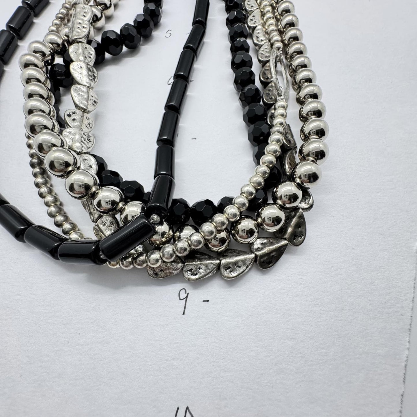 Multi-Strand Black & Silver Beaded Necklace – Boho Statement Layered Jewelry