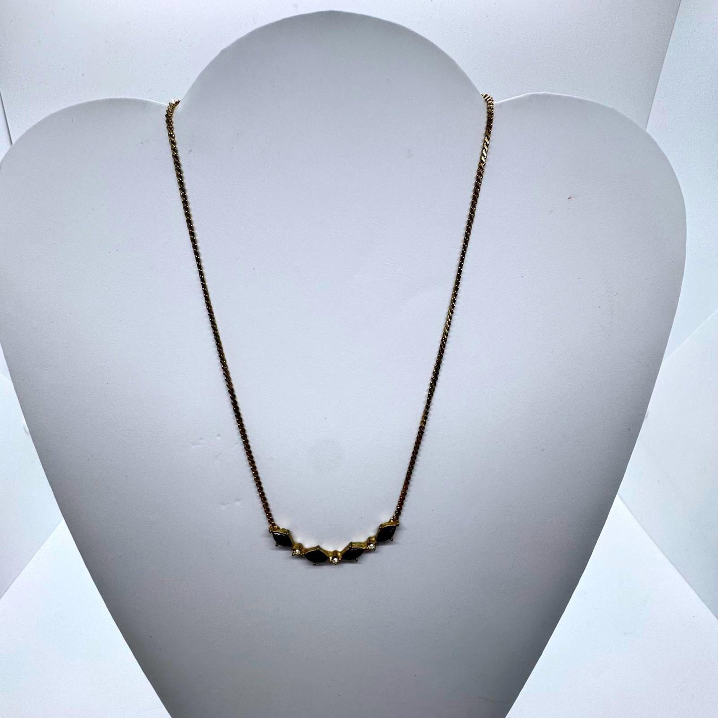 Vintage Sarah Coventry Gold-Tone Necklace – Black & White Faux Stone Accents