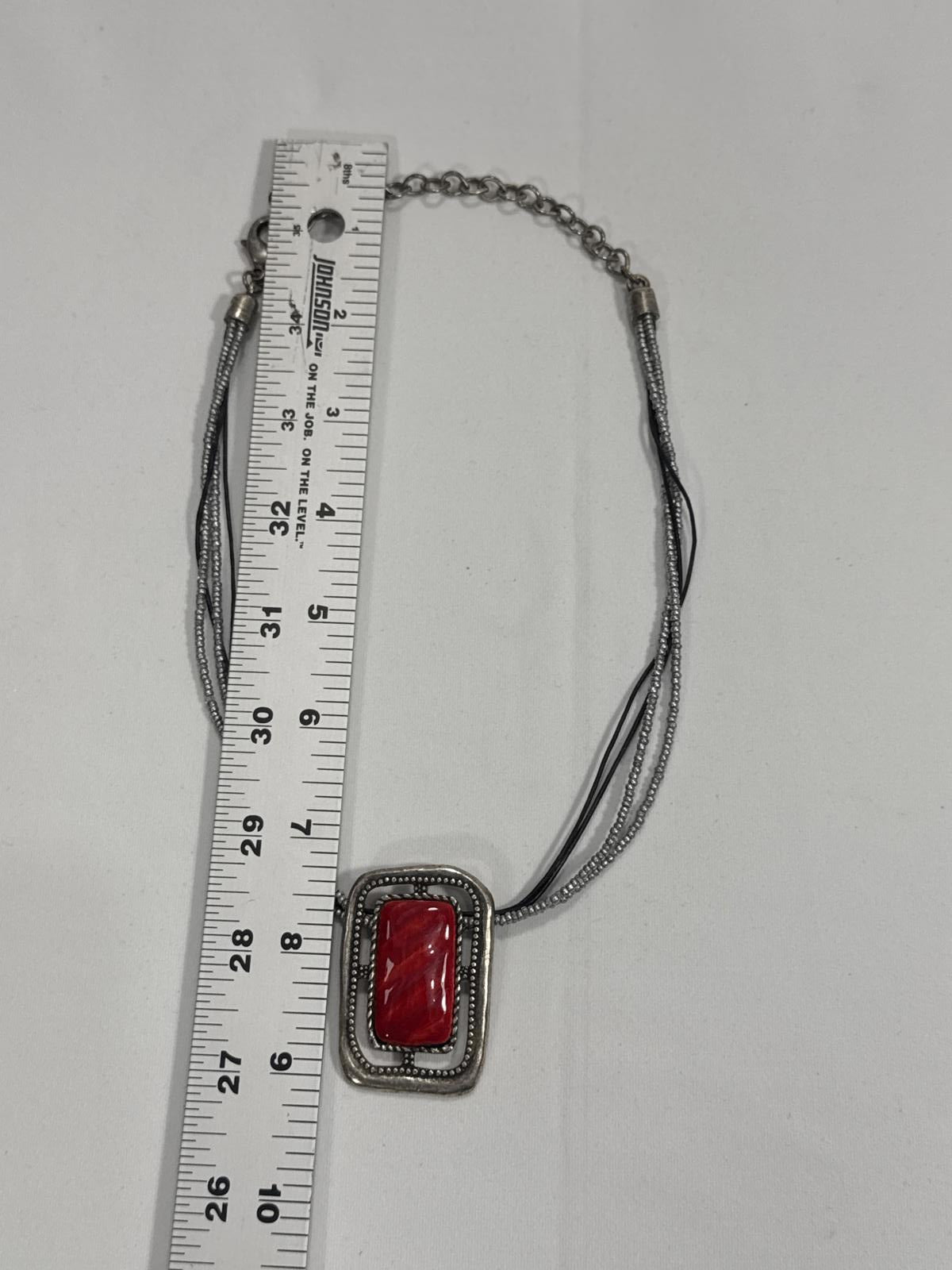 Chicos Red Stone Pendant Slide Necklace