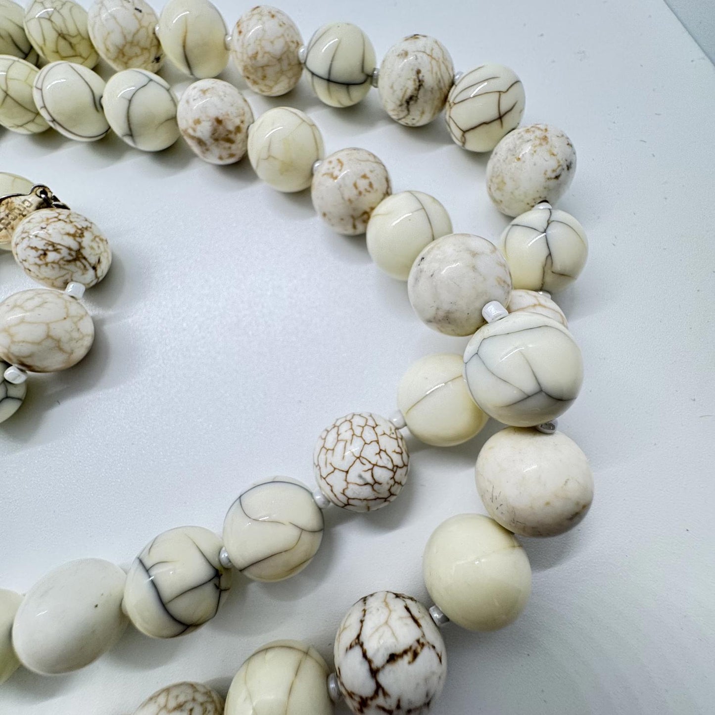 Chico’s Long White Howlite Beaded Necklace – Layered Boho Statement Jewelry