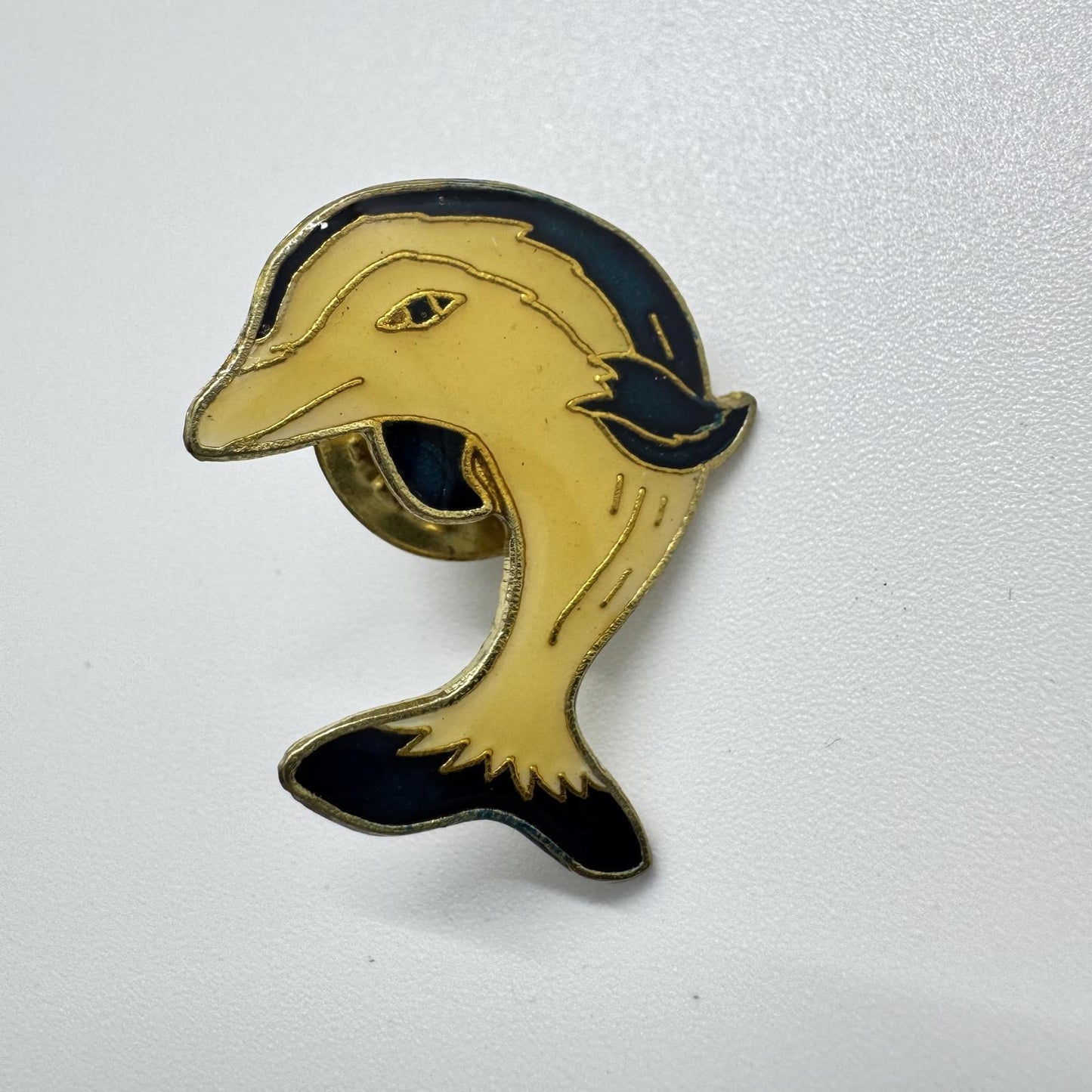 Vintage Gold-Tone Dolphin Lapel Pin – Enamel Nautical Marine Life Brooch