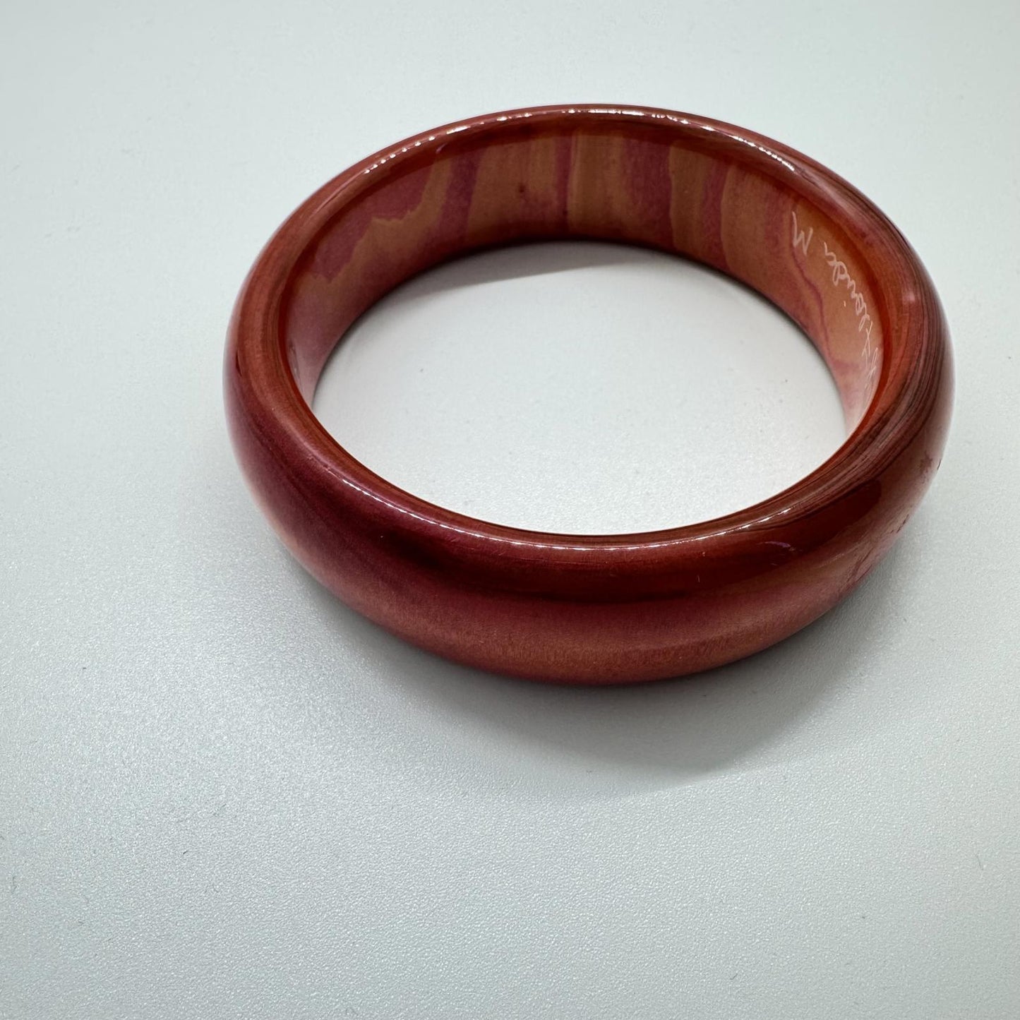 Handmade Wooden Bangle Bracelet – Red & Orange Swirl, Boho Artisan Jewelry