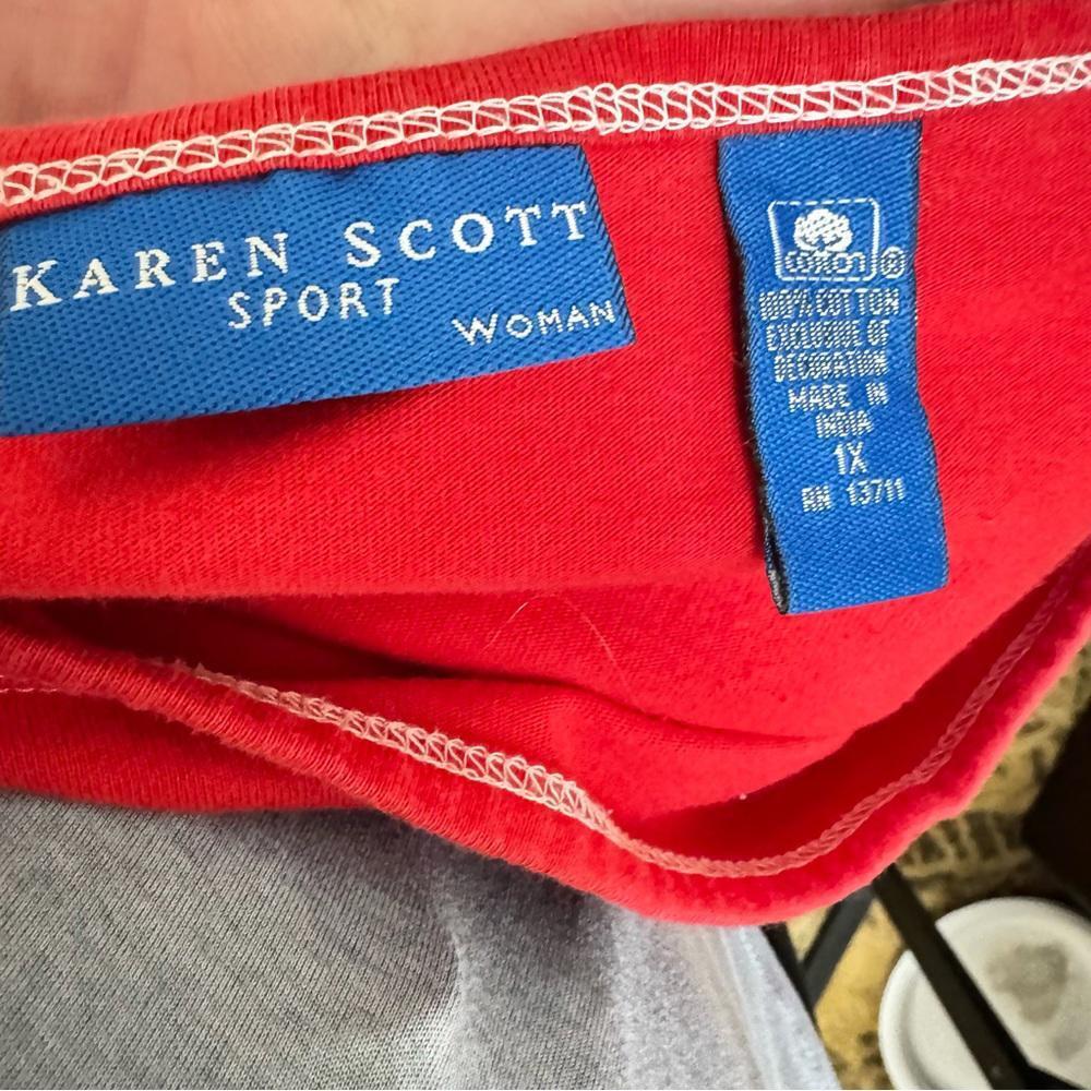 Karen Scott Red Short Sleeve Tee with American Flag Graphic 1X