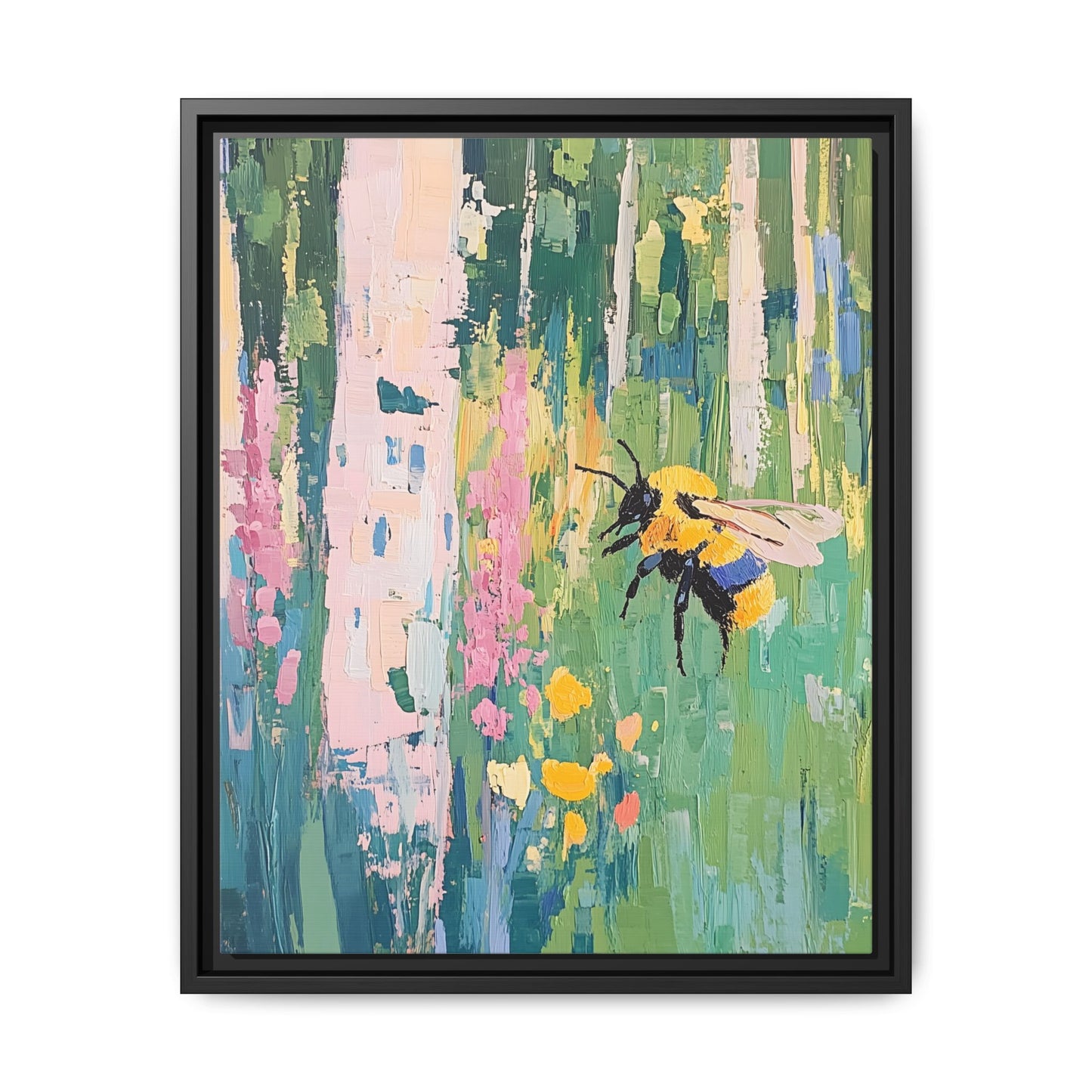 Bee Floral Canvas Art - Vibrant Framed Decor for Nature Lovers