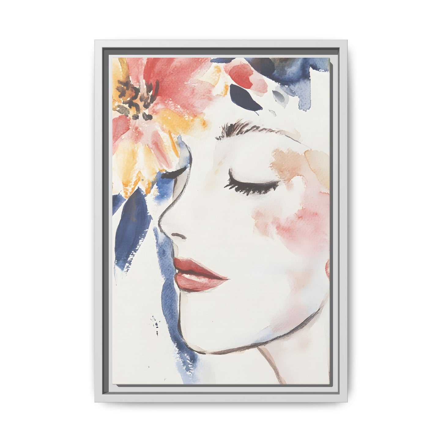 Multi-Color Framed Matte Canvas Art - Floral Face Portrait