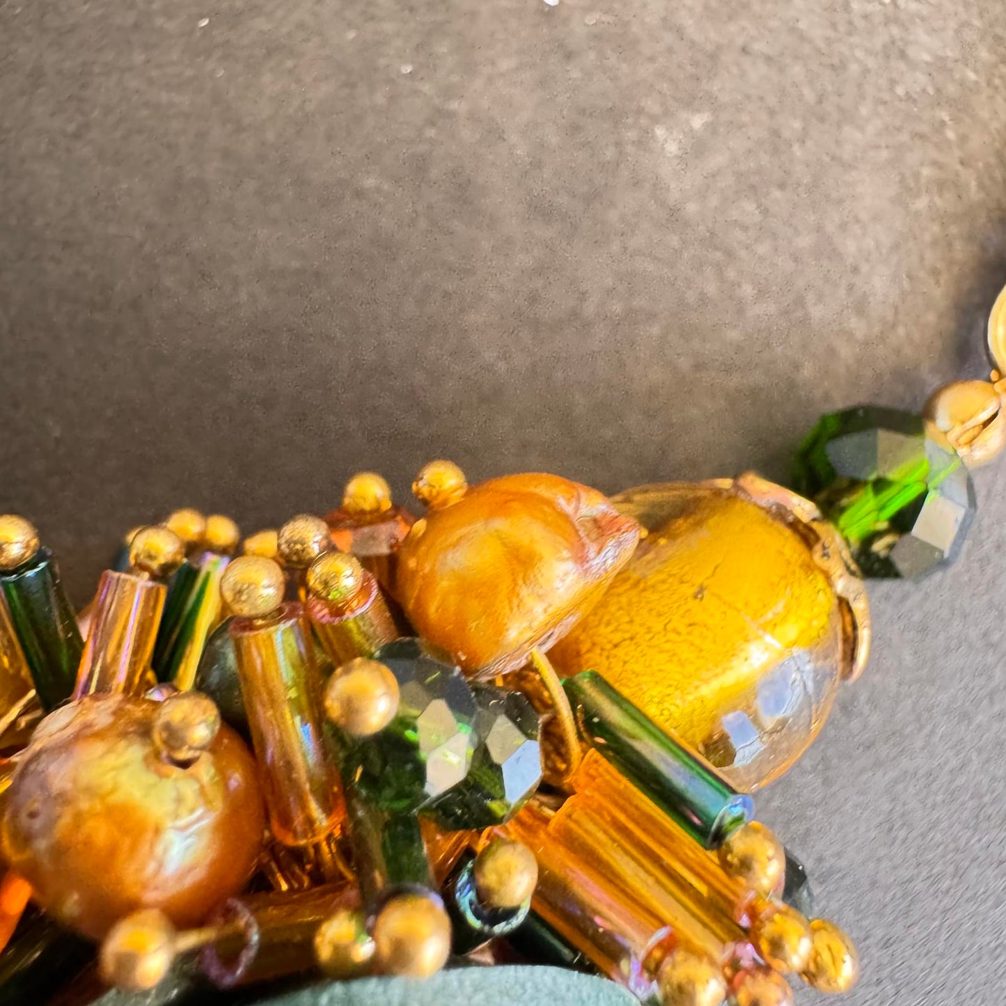 Handcrafted Floral Statement Necklace with Gold Tone Accents